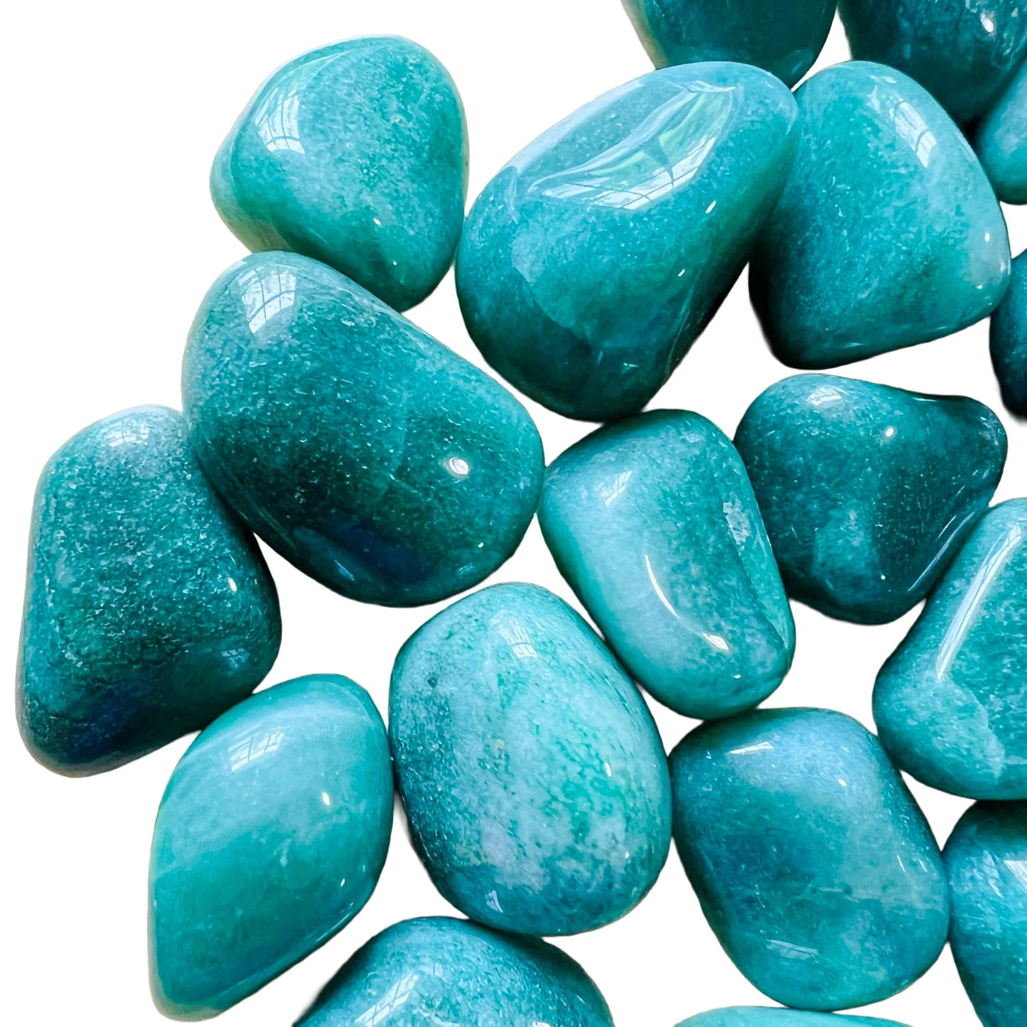 Side profile of Aventurine tumbled stone, showing natural sheen, sourced from Brazil.