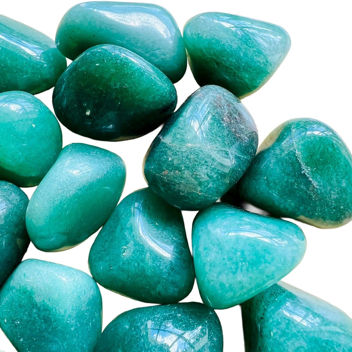 Alternate side of Grade AA Aventurine tumbled stone, from Brazil, showing natural texture.