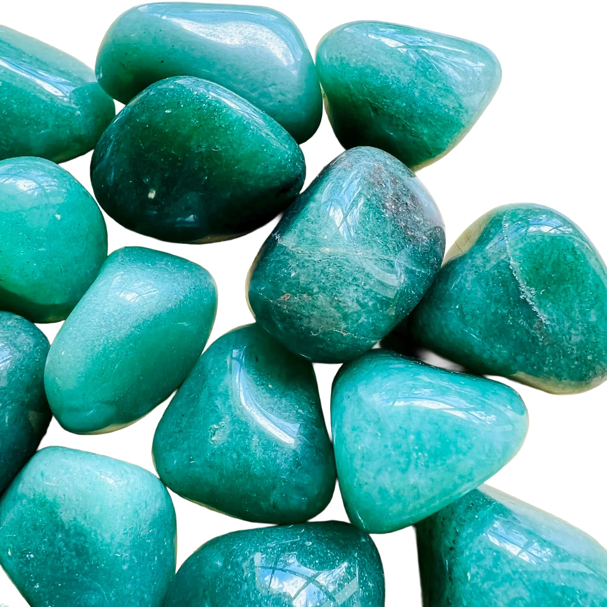 Alternate side of Grade AA Aventurine tumbled stone, from Brazil, showing natural texture.