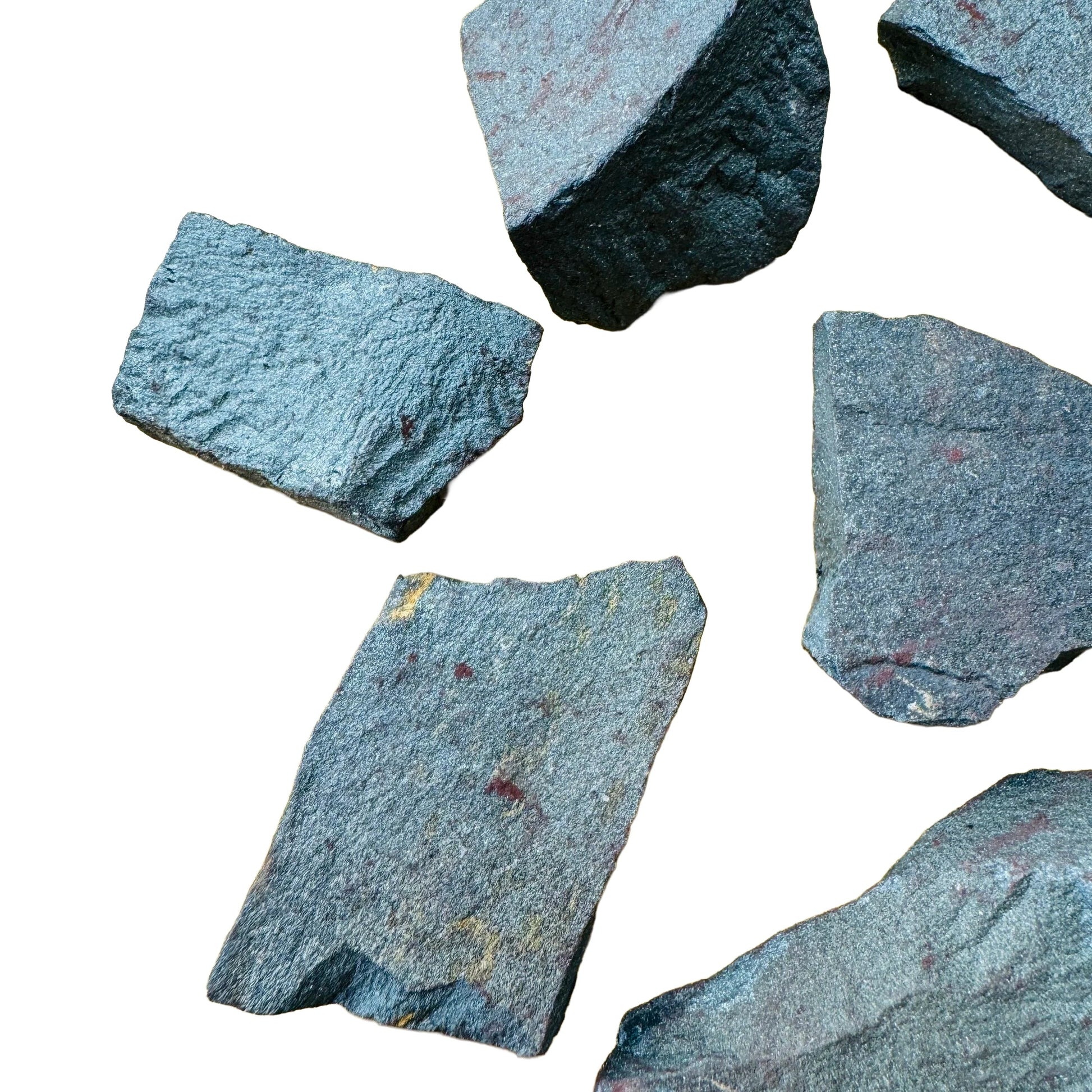 Underside view of Hematite raw stone, showing natural sheen, Brazil-sourced.
