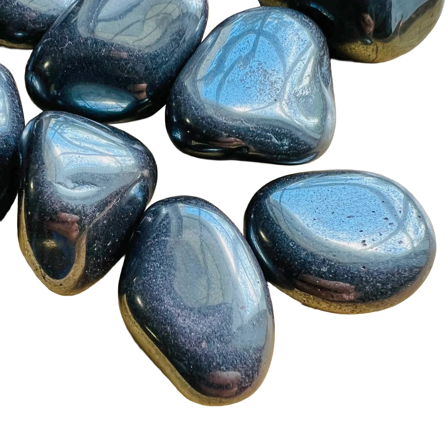 Alternate side of gray Hematite tumbled stone, showing characteristic color.