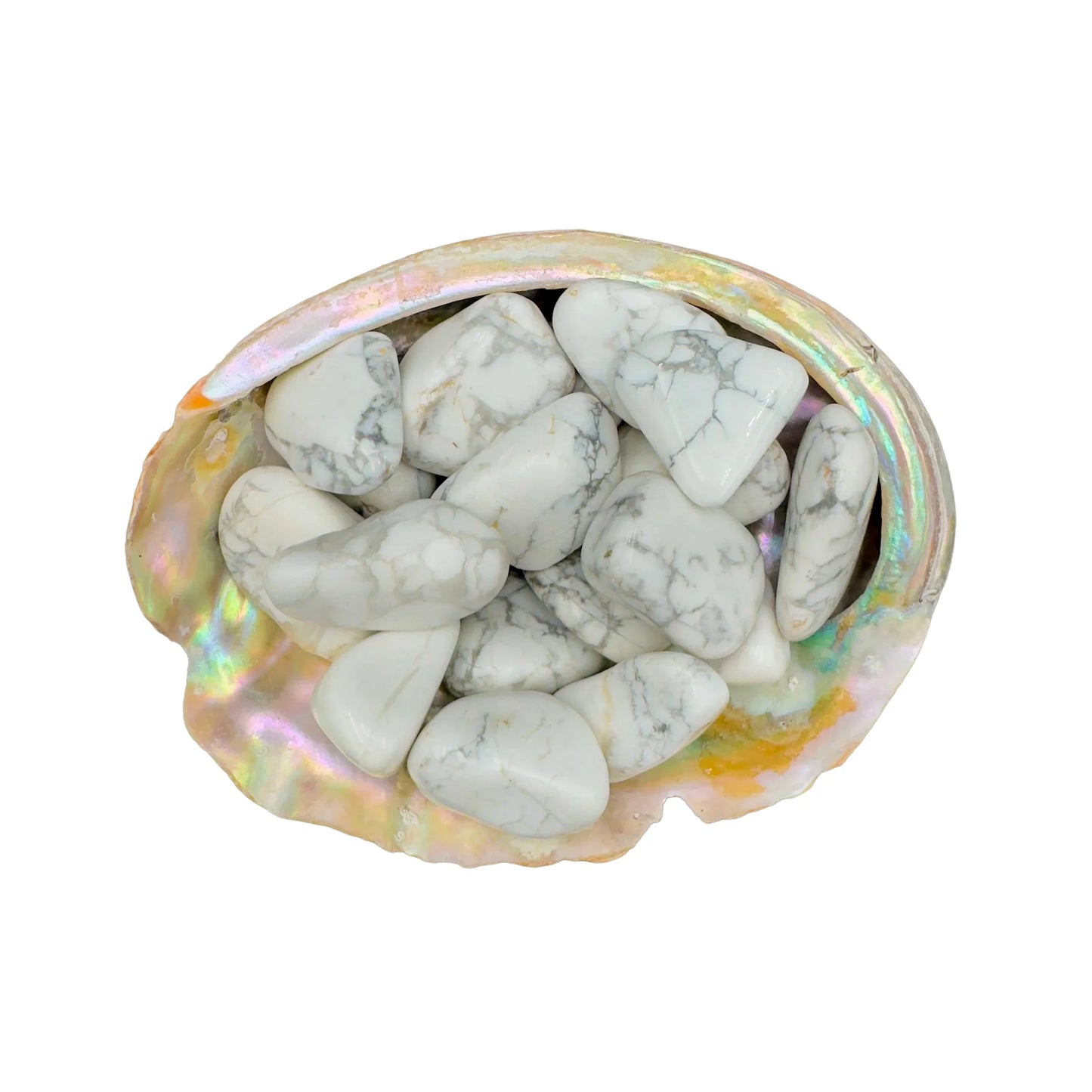 Magnified detail of Howlite tumbled stone, showing natural texture.