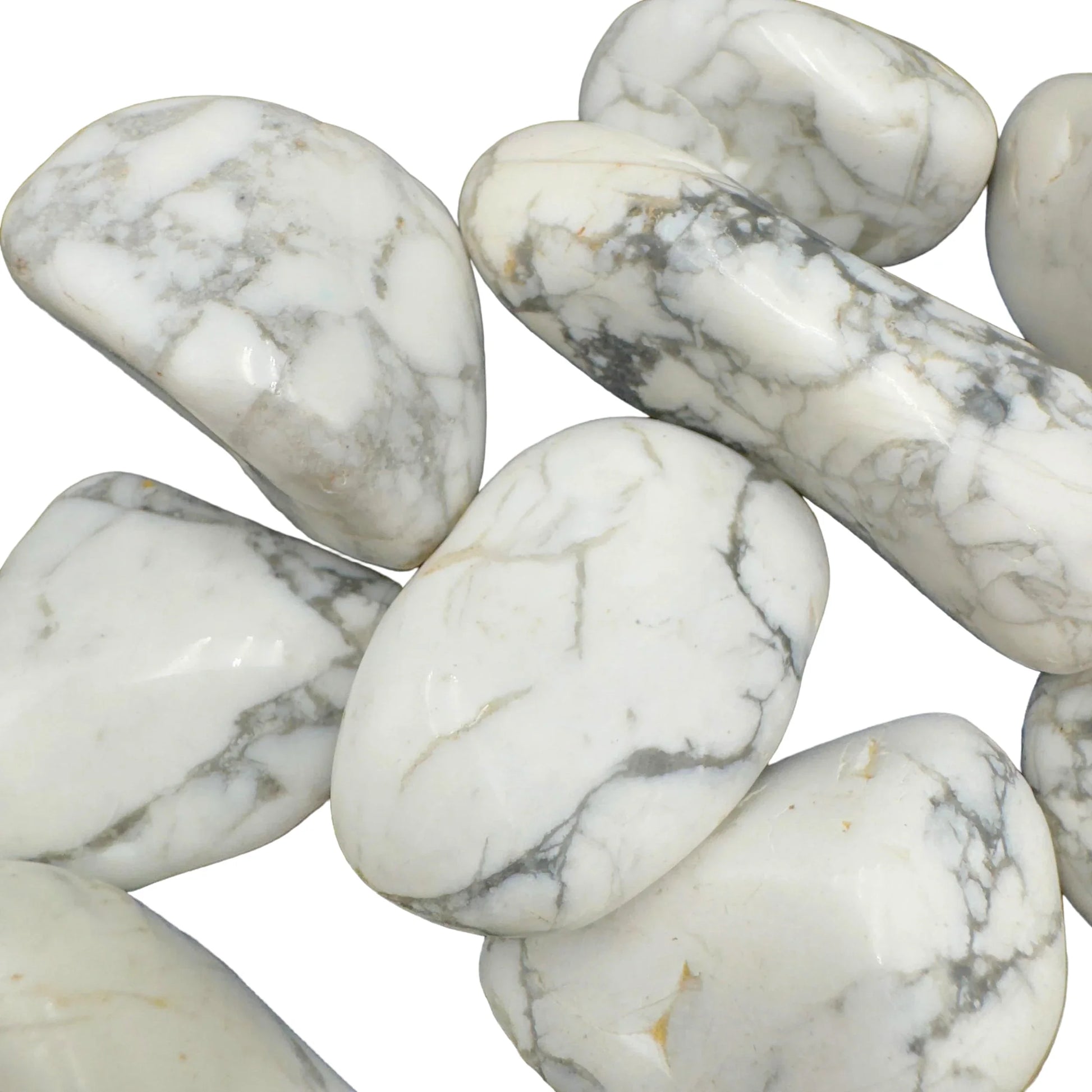 Underside detail of Howlite tumbled stone, worked with for Stress Relief.