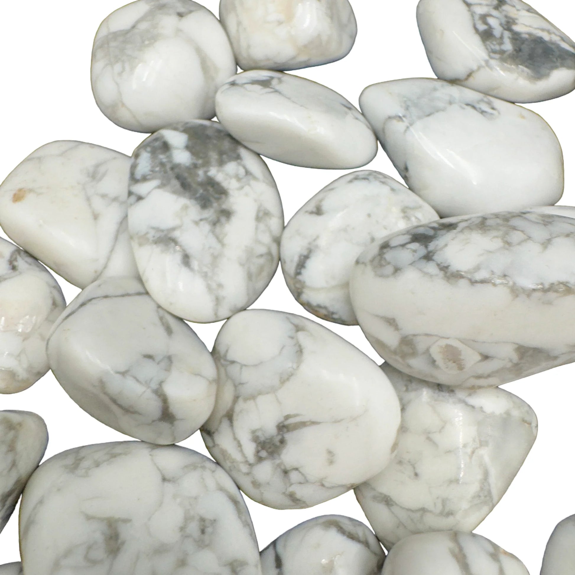 Underside detail of Howlite tumbled stone, often kept for Stress Relief.