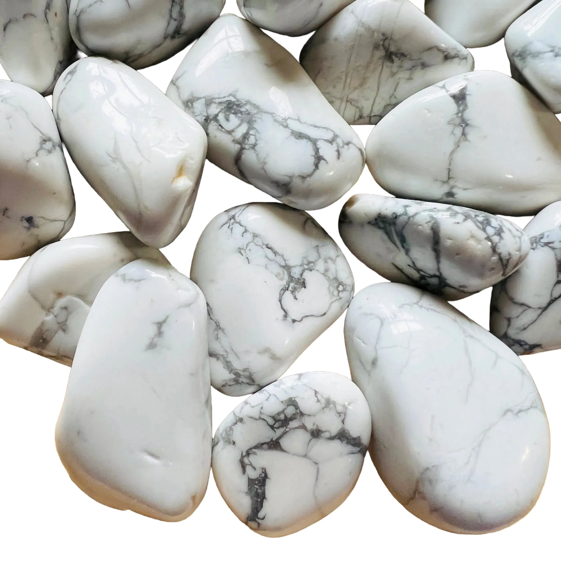 Back view of Grade AA Howlite tumbled stone showing natural surface