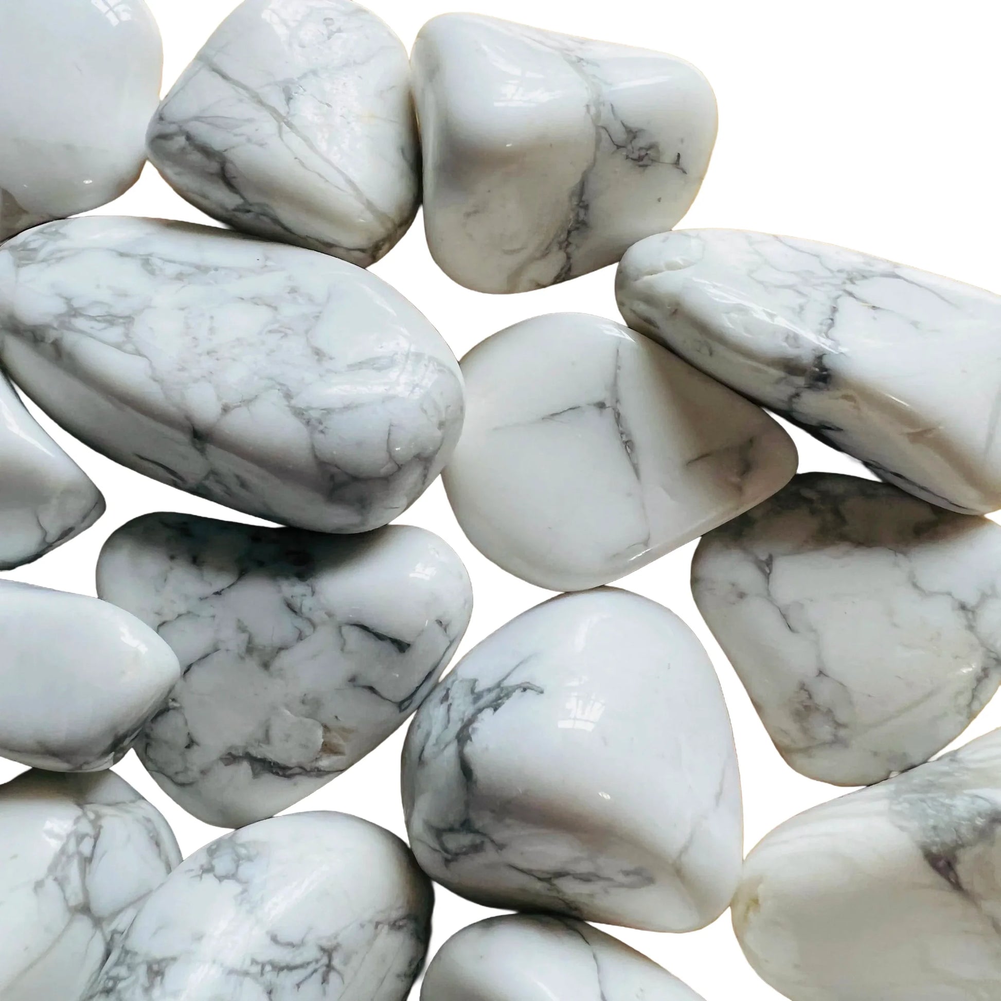 Full profile of Grade AA Howlite tumbled stone ready to ship from Beyond Bohemian