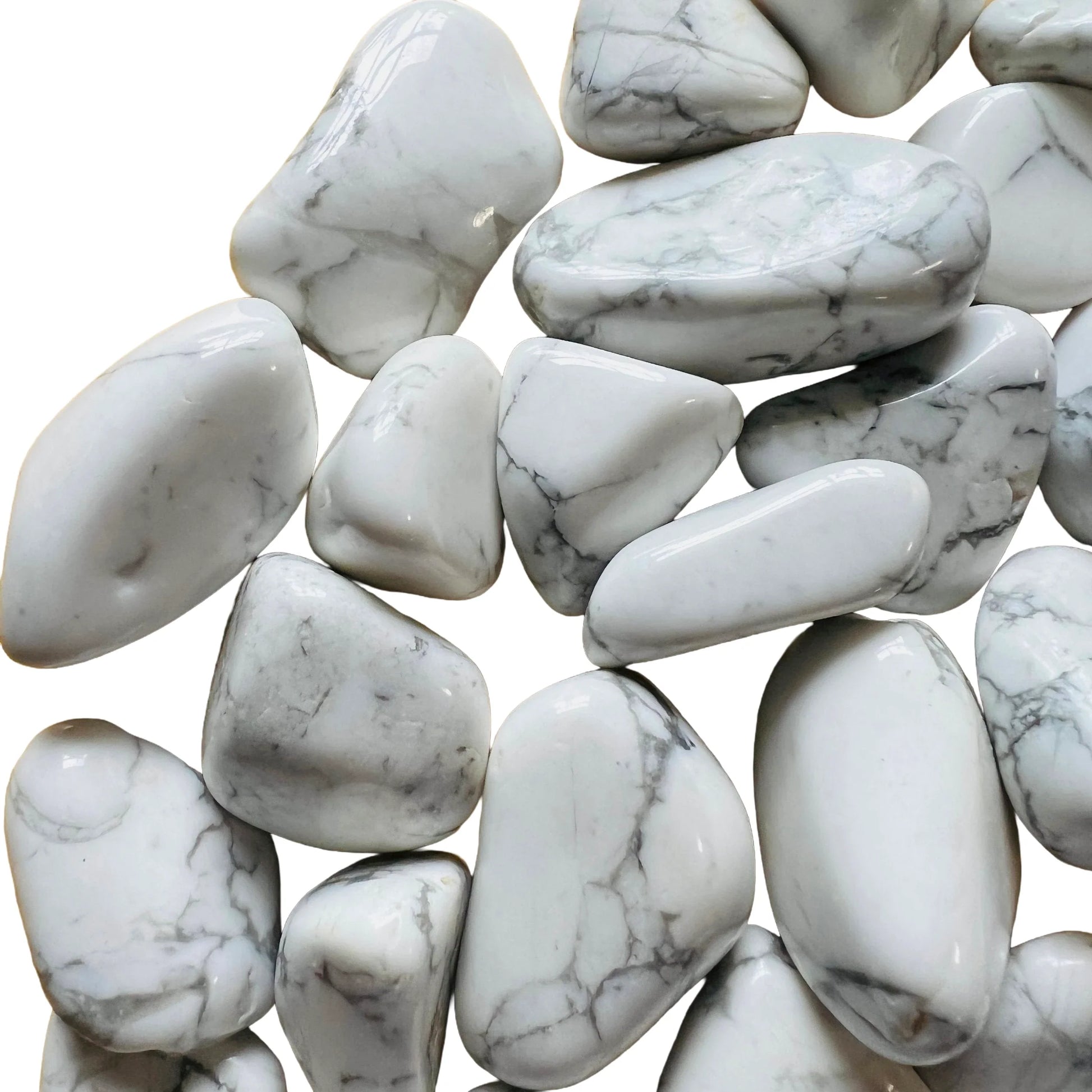 Full profile of Grade AA Howlite tumbled stone ready to ship from Beyond Bohemian