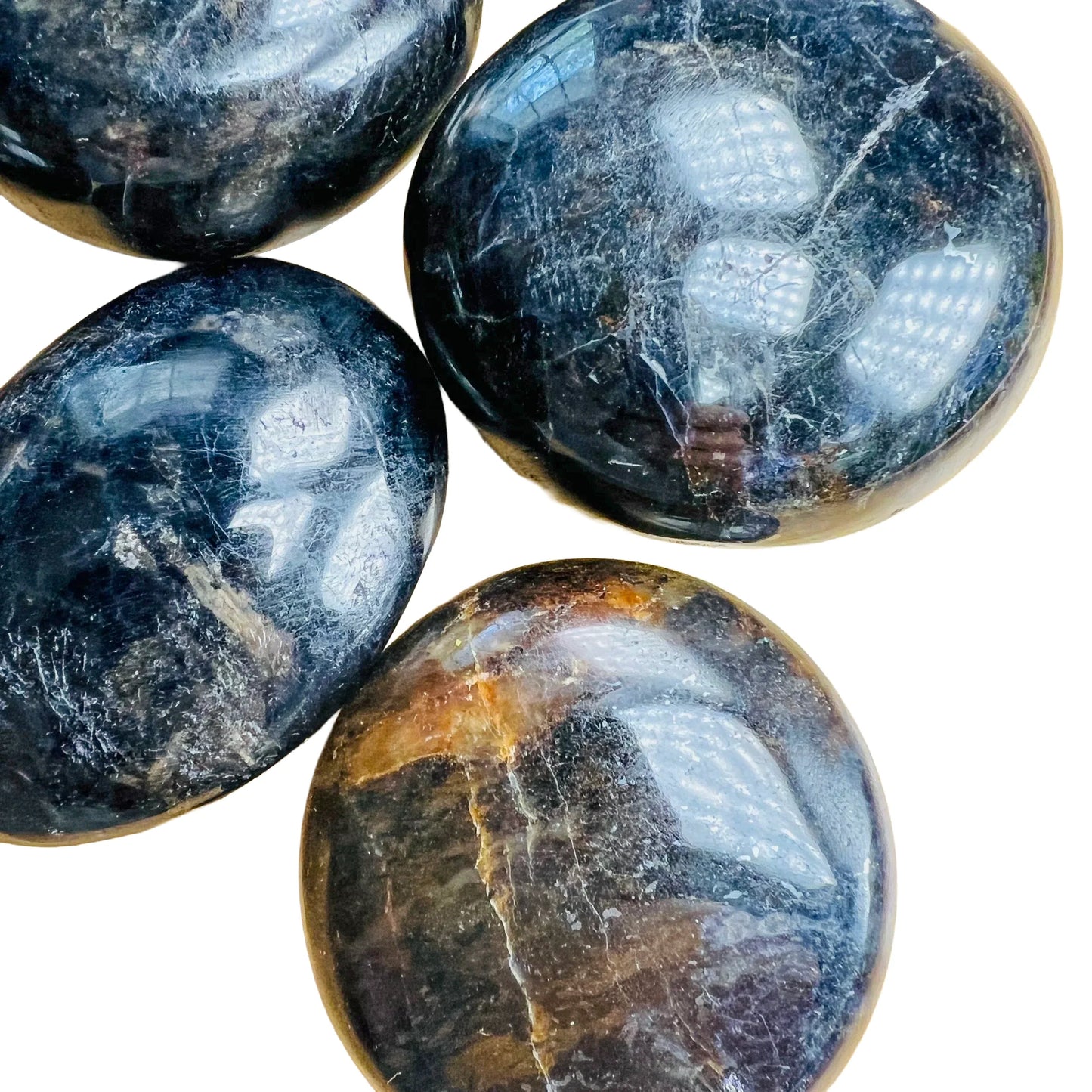 Alternate side of blue Iolite palm stone, showing subtle veining.