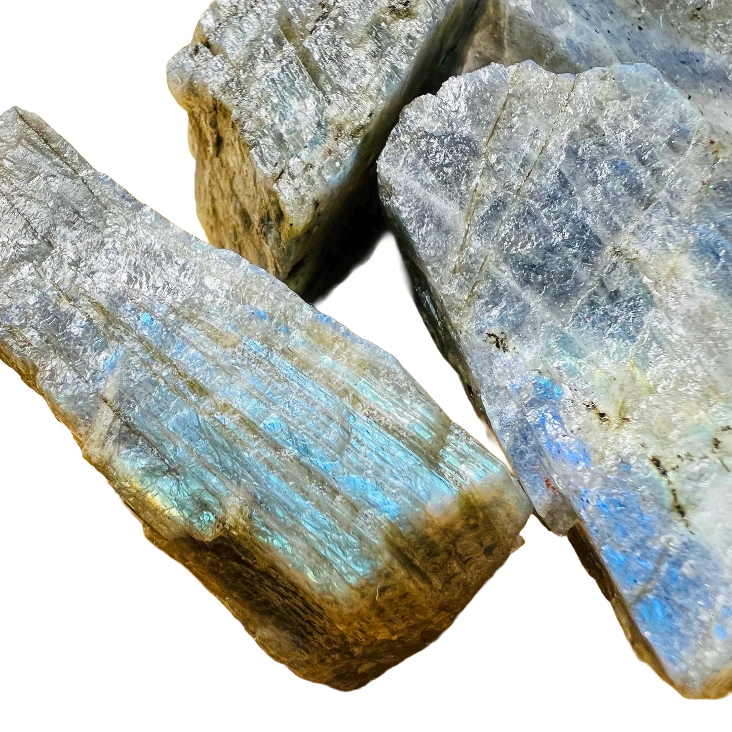 Full profile of Grade AAA Labradorite raw ready to ship from Beyond Bohemian