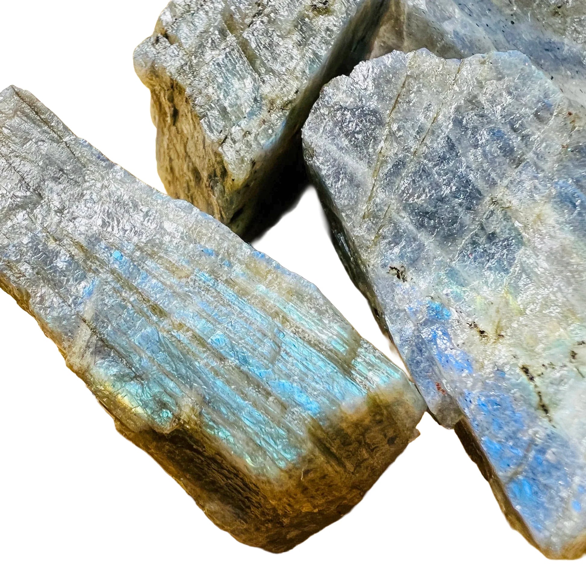 Full profile of Grade AAA Labradorite raw ready to ship from Beyond Bohemian
