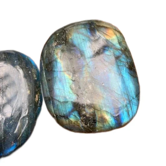 Full profile of Grade AAA Labradorite palm stone ready to ship from Beyond Bohemian