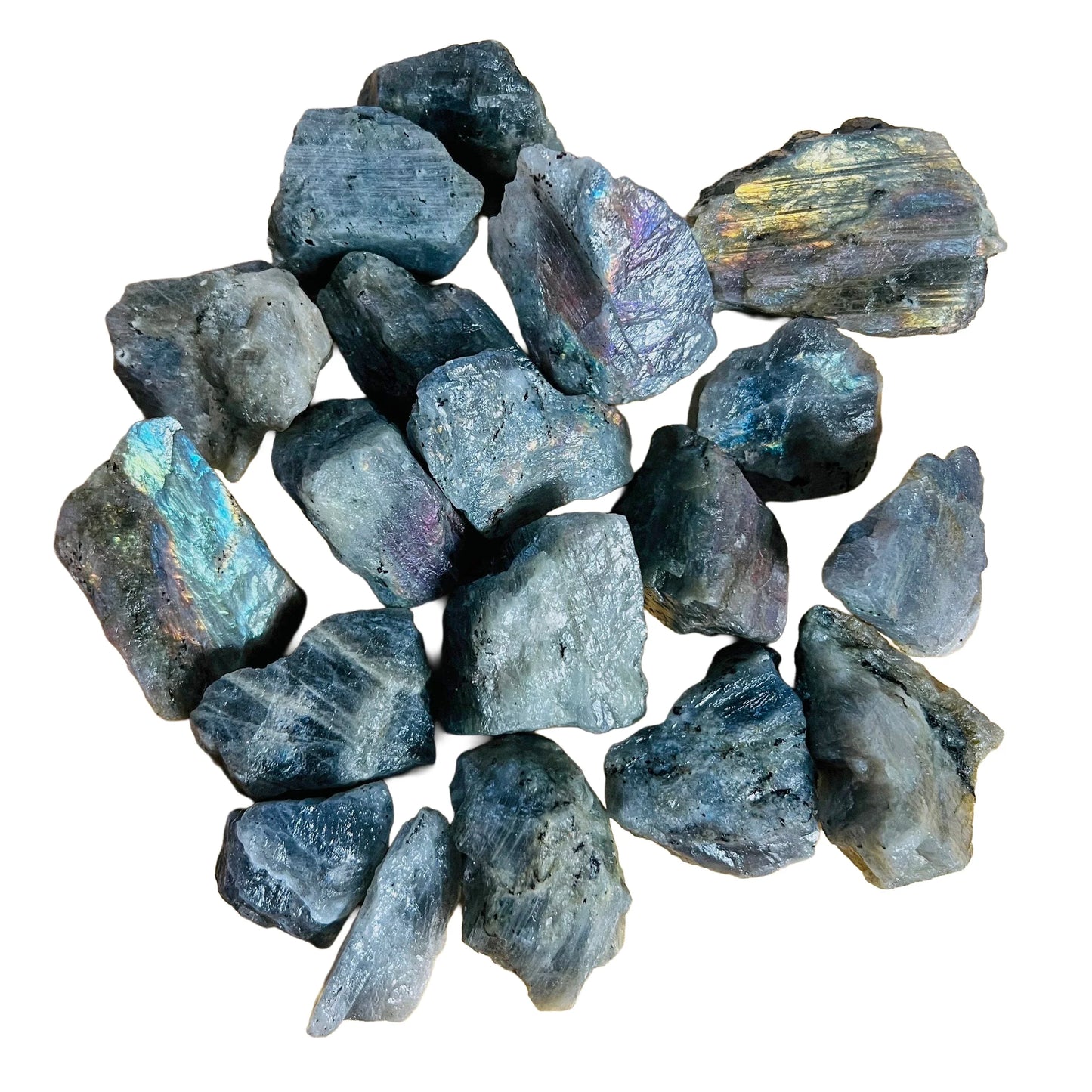 Detail shot of Grade AA Labradorite raw under natural light