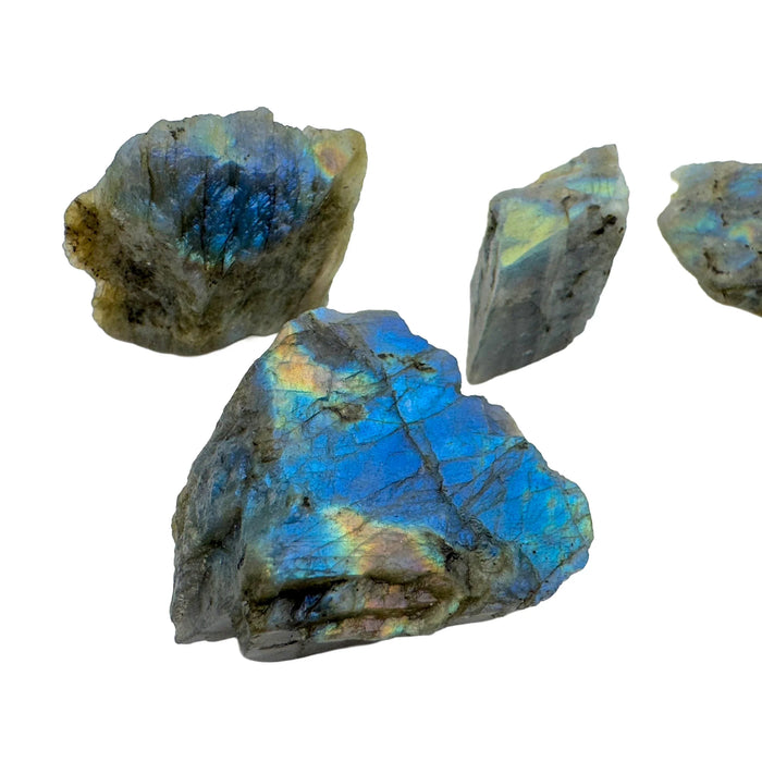 Close detail of Labradorite raw stone, kept close for Intuition, Madagascar-sourced.