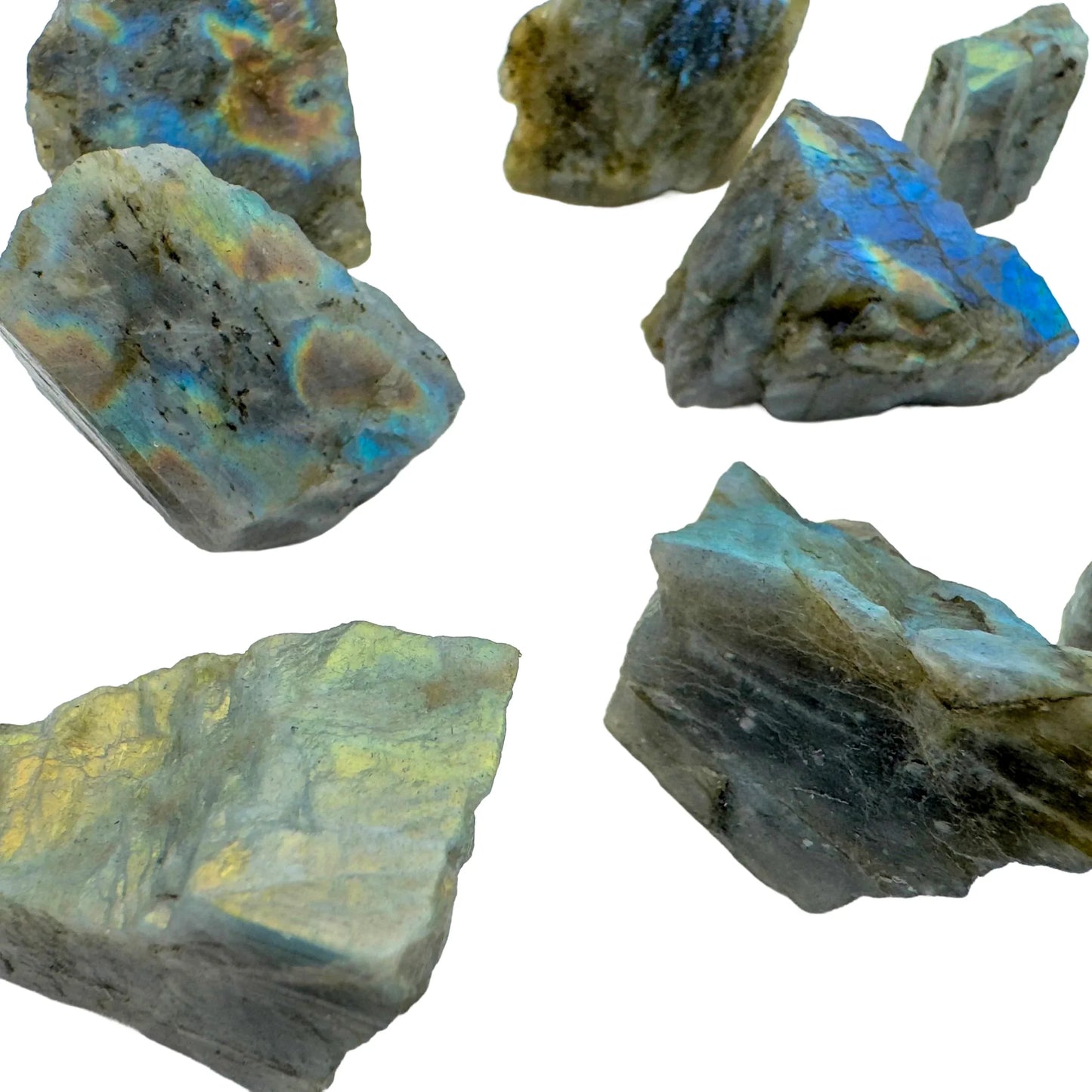 Bottom side of Labradorite raw stone, from Atsimo-Andrefana, Madagascar, associated with Intuition.