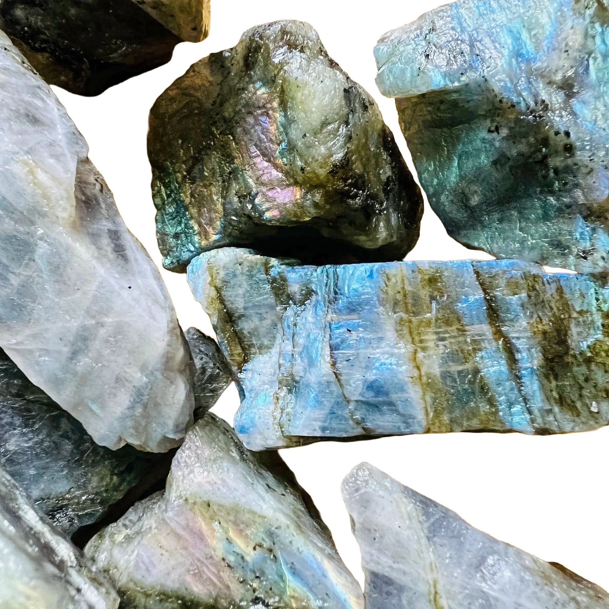 Full profile of Grade AA Labradorite raw ready to ship from Beyond Bohemian