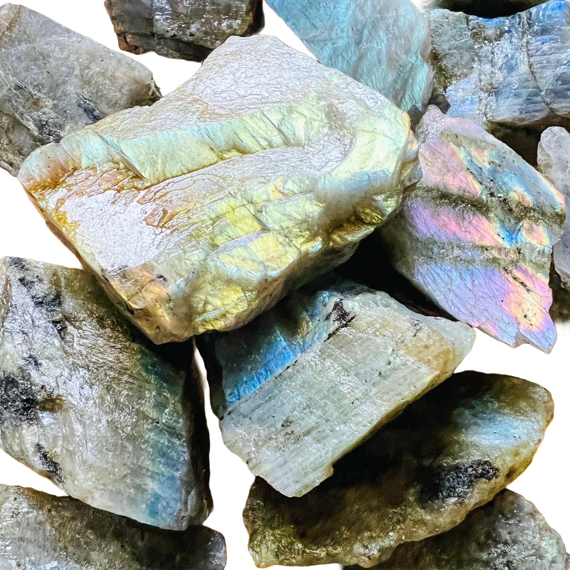 Full profile of Grade AA Labradorite raw ready to ship from Beyond Bohemian
