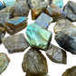 Side view of Labradorite rainbow raw stones with deep blue labradorescence, Grade AA from Atsimo-Andrefana, Madagascar