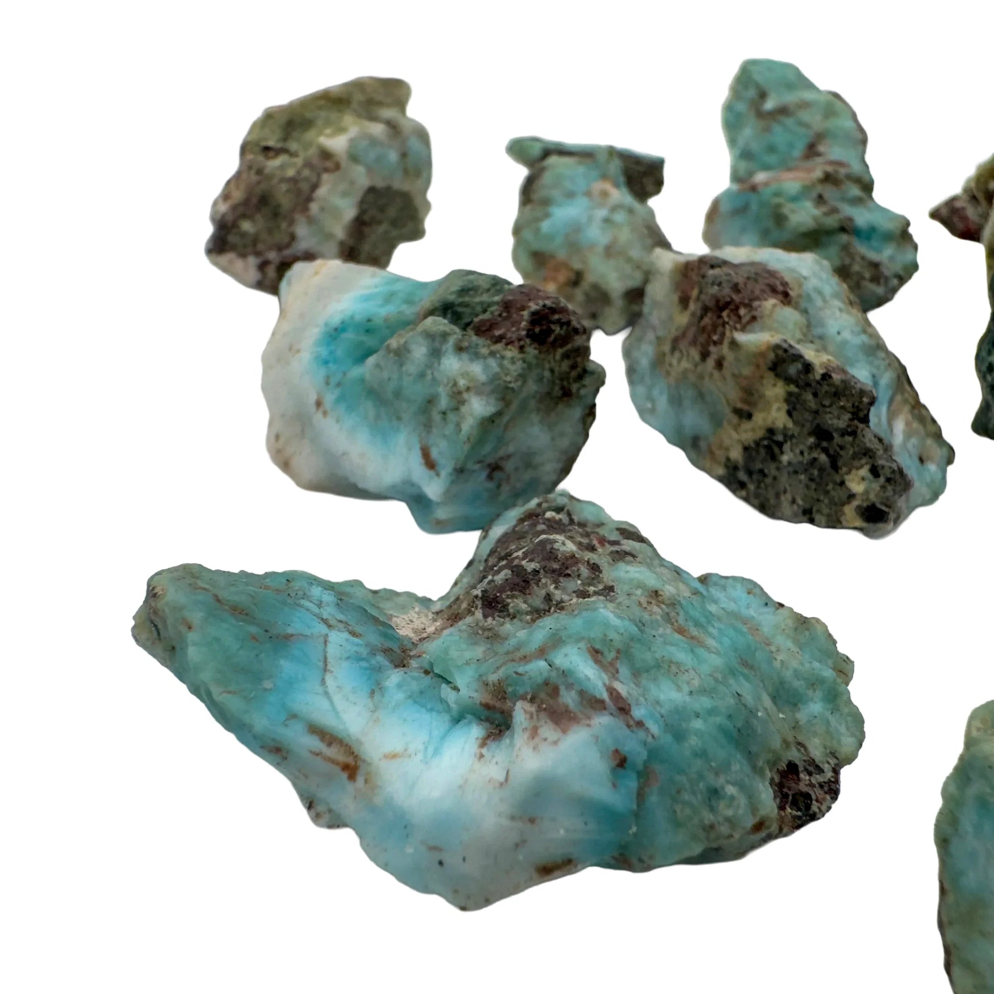 Aerial view of Larimar raw stone, showing characteristic patterning.