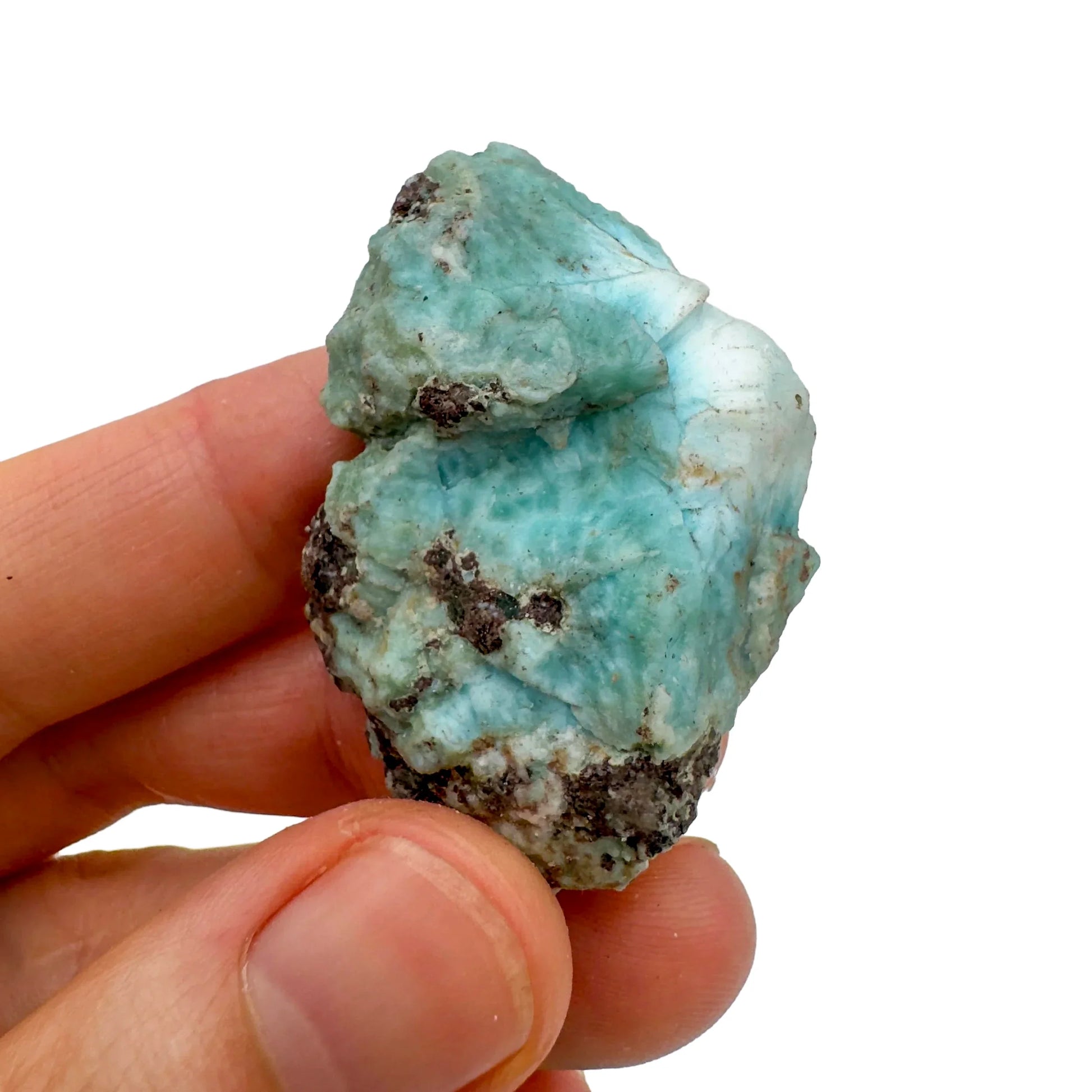 Detail shot of Grade A Larimar raw under natural light