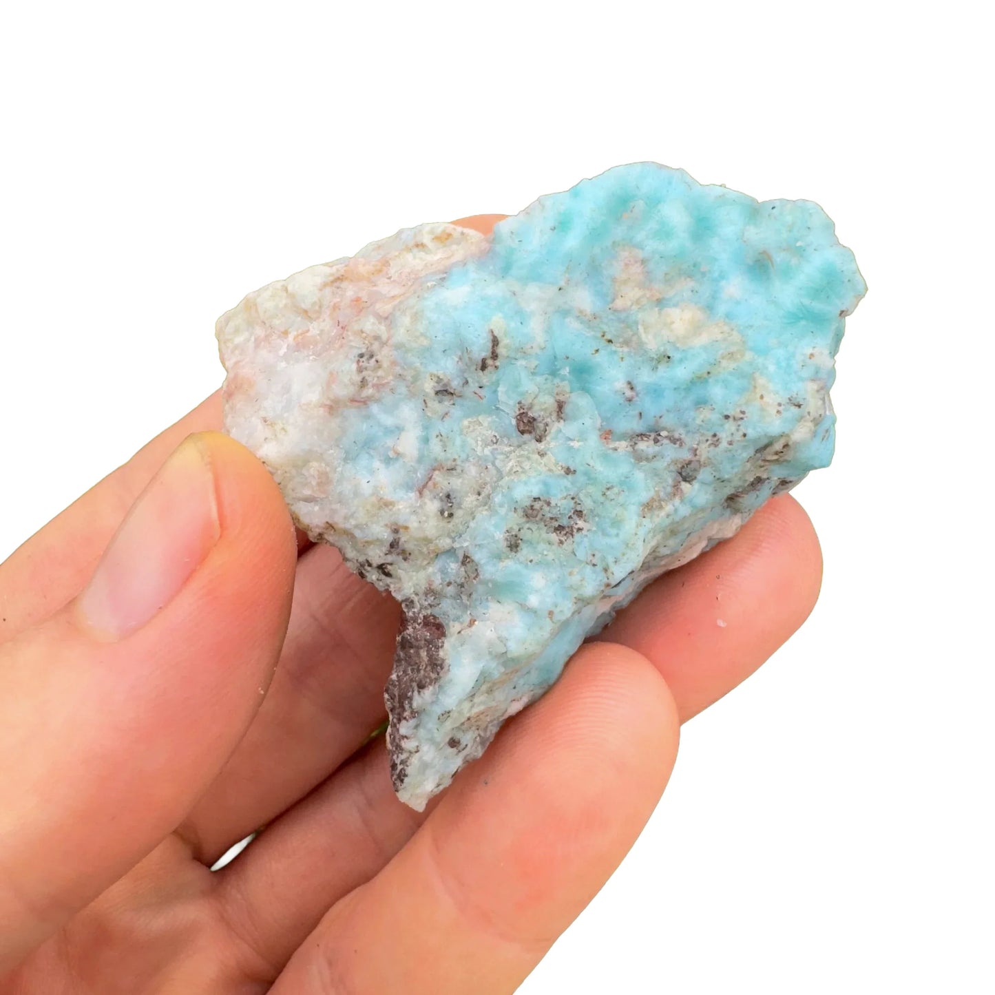 Reverse side of Larimar raw stone, showing characteristic finish.