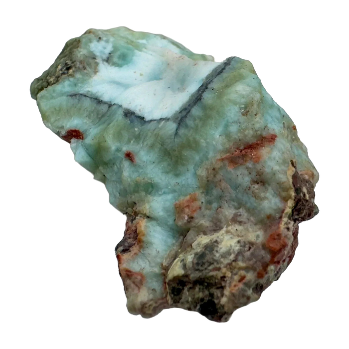 Larimar Raw Stones, A Grade, Dominican Republic: one representative stone on a white background