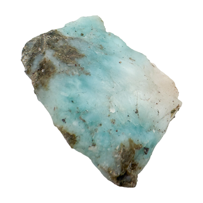 Larimar Raw Stones, A Grade, Dominican Republic: one representative stone on a white background