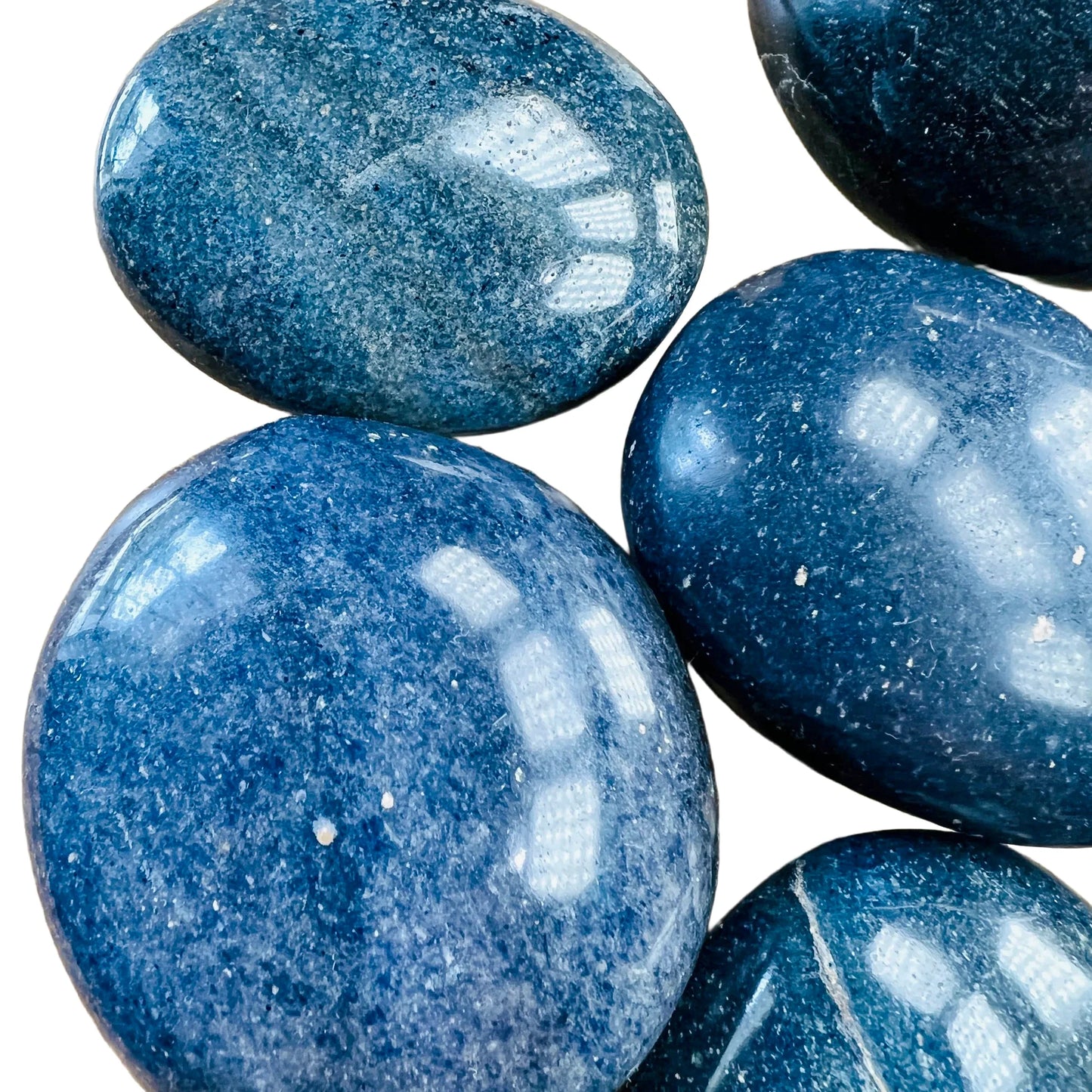 Rear view of Lazulite palm stone, showing natural texture, drawn on for Intuition.