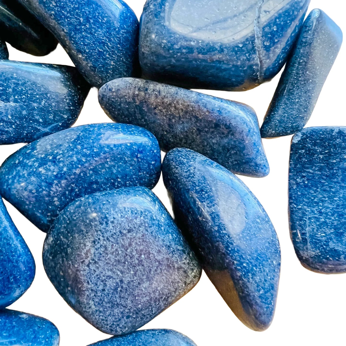 Bird's-eye view of Lazulite tumbled stone, often worked with for Intuition, from Madagascar.