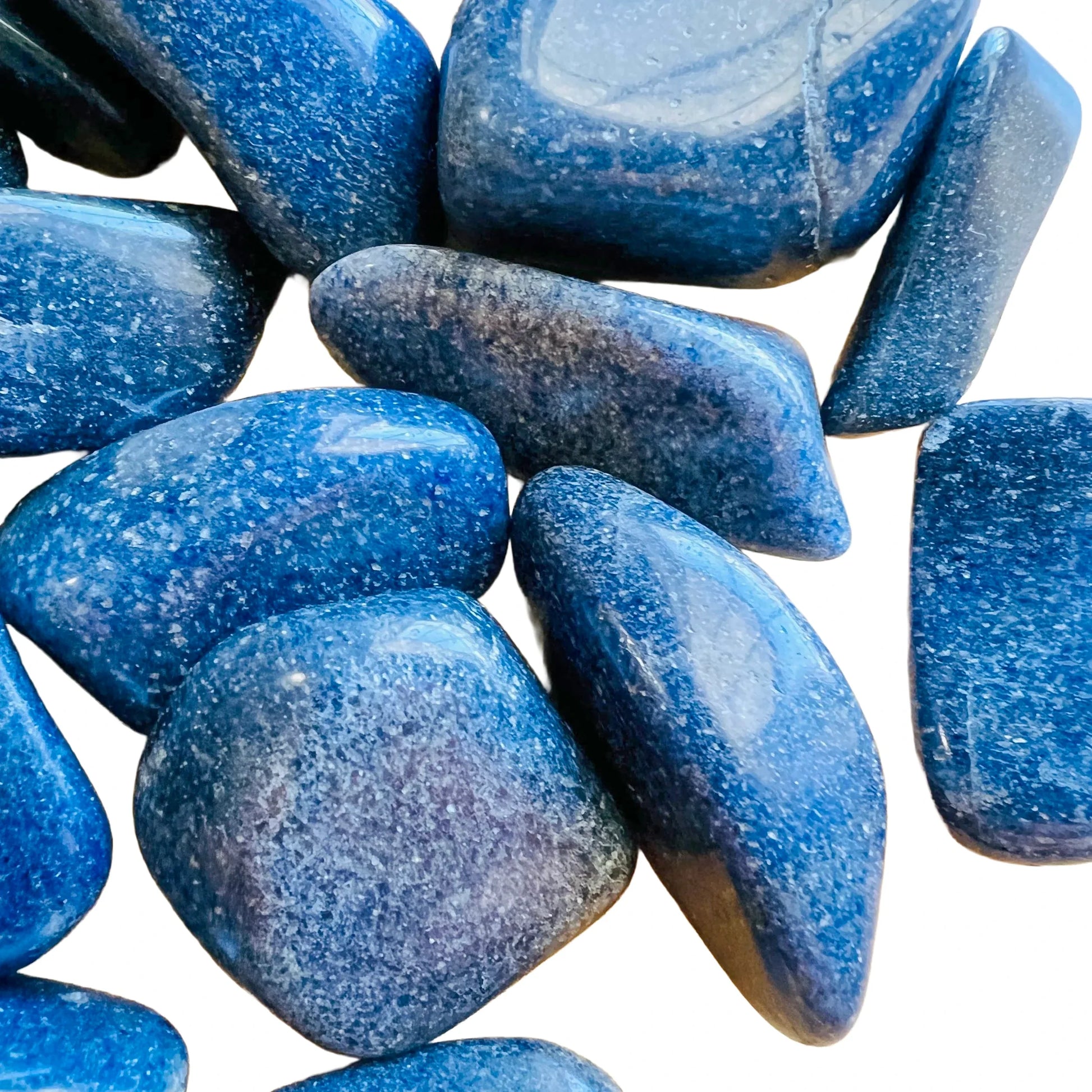 Bird's-eye view of Lazulite tumbled stone, often worked with for Intuition, from Madagascar.