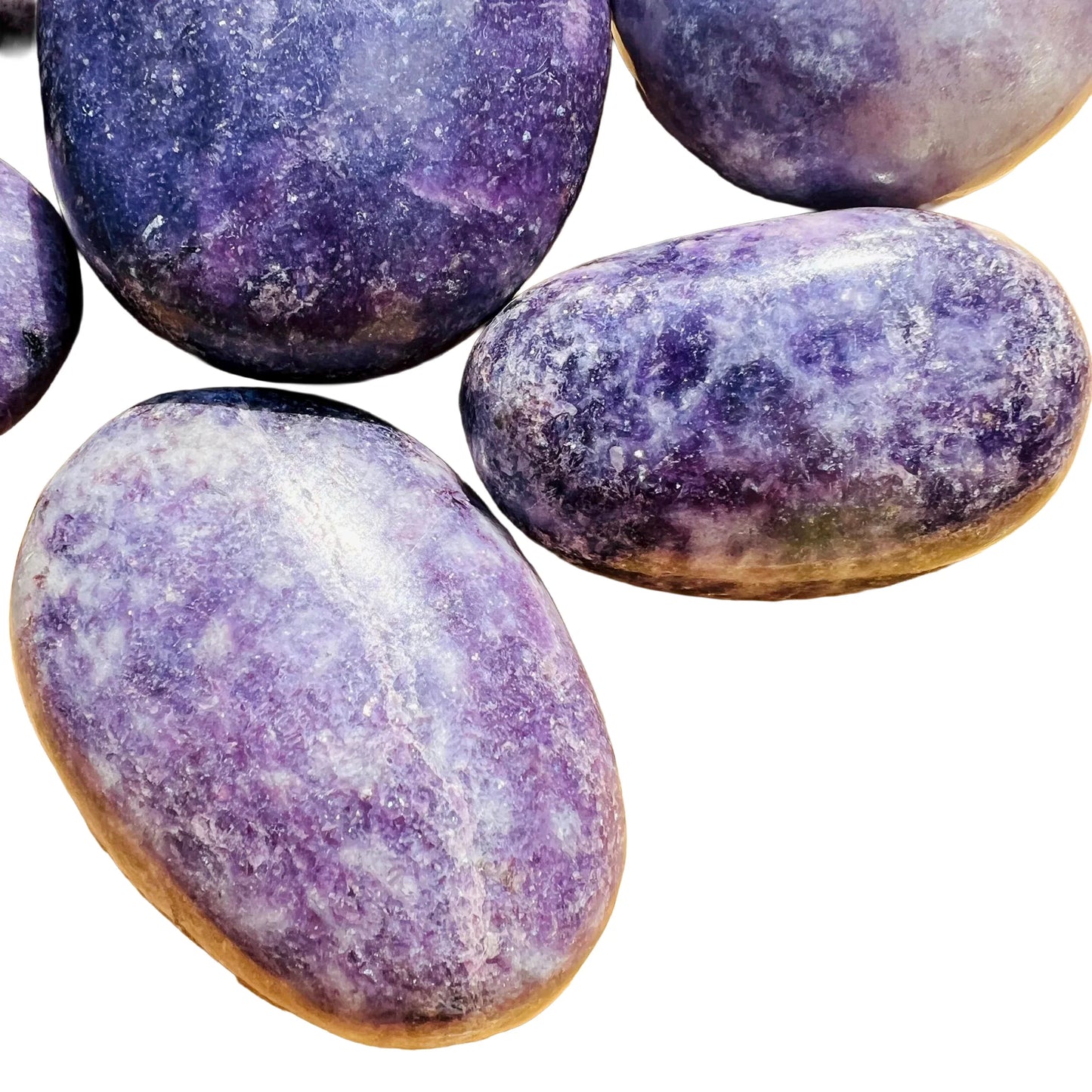 Back view of Grade AA Lepidolite palm stone showing natural surface
