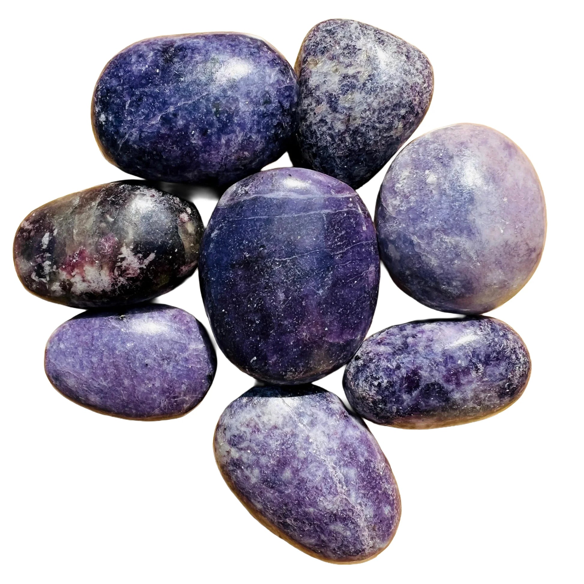Detail shot of Grade AA Lepidolite palm stone under natural light