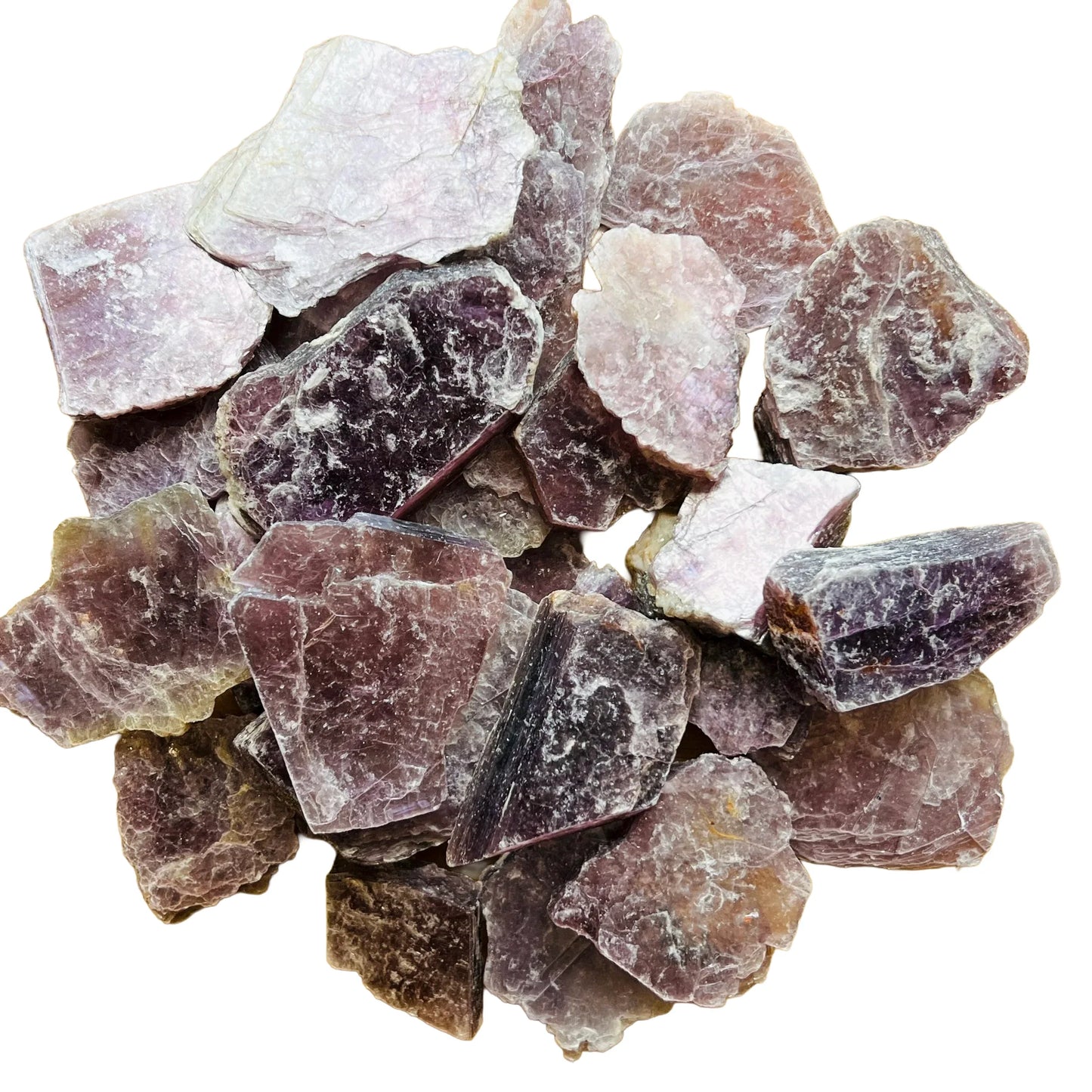 Detail capture of Grade AA Lepidolite raw stone, from Minas Gerais, Brazil.