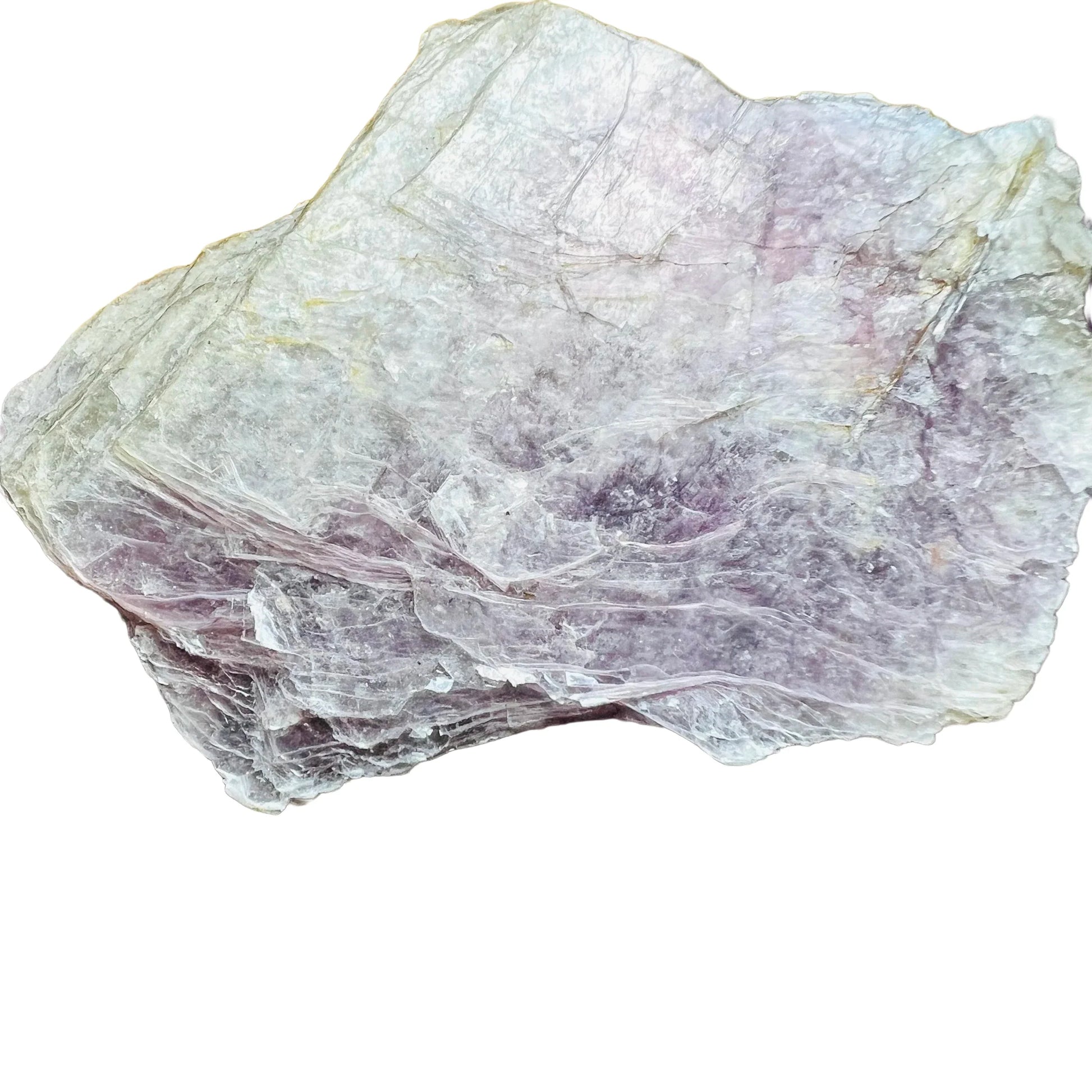 Reverse angle of Lepidolite raw stone, showing tight grain, to support Stress Relief.
