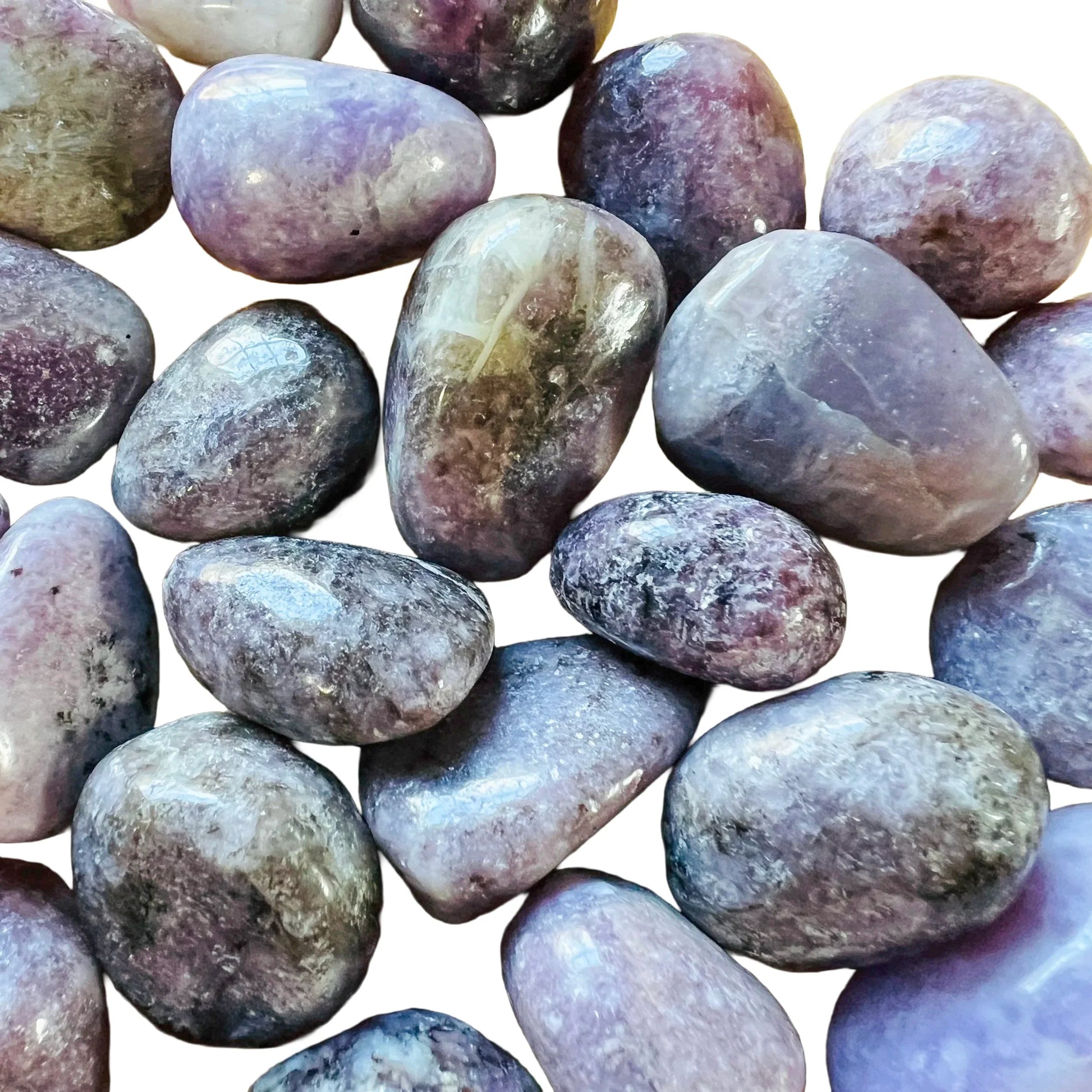 Alternate side of Lepidolite tumbled stone, showing natural variation, traditionally used for Stress Relief and Emotional Healing.