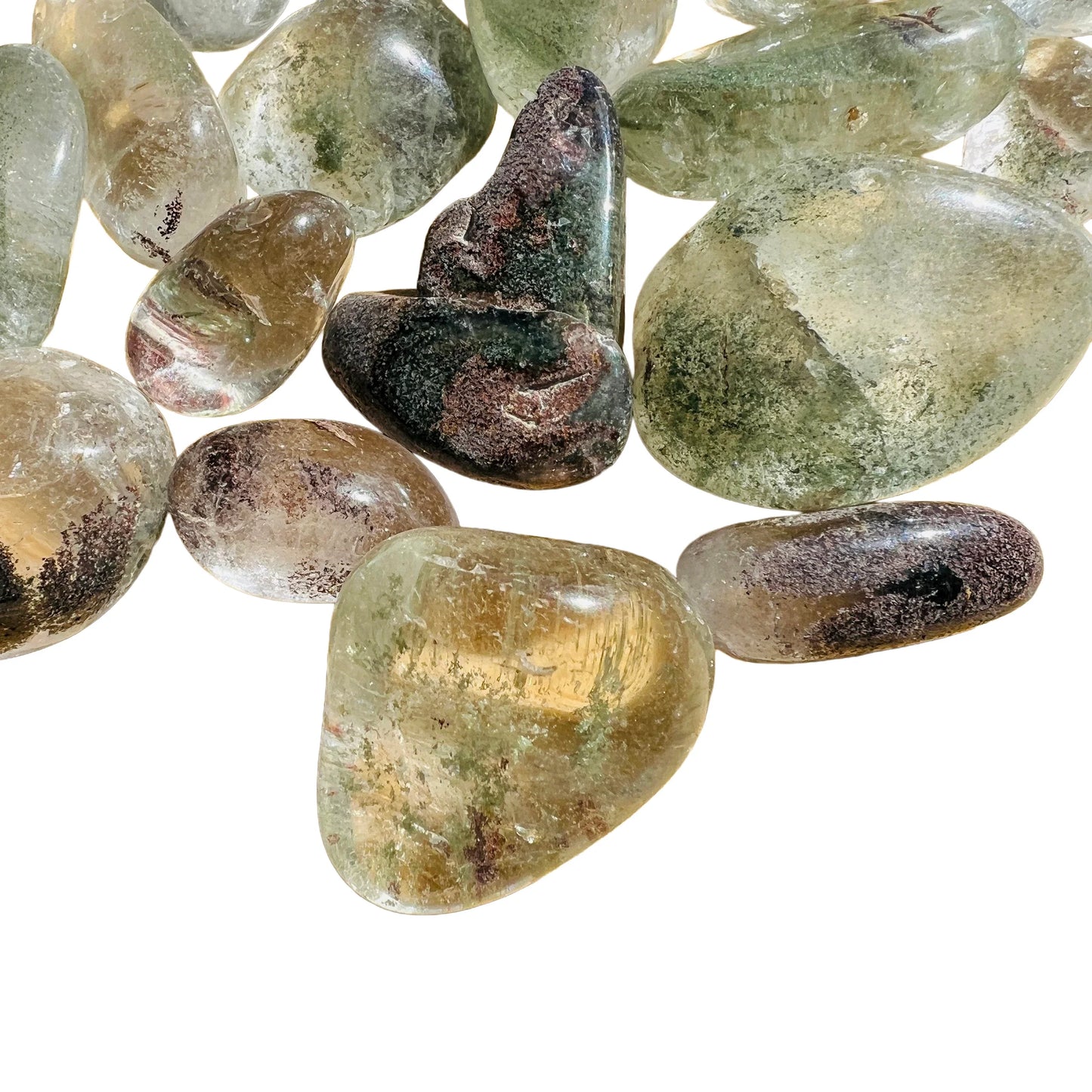 Looking down on Lodolite tumbled stone, hand-selected from Brazil, for Dreaming and Manifestation.