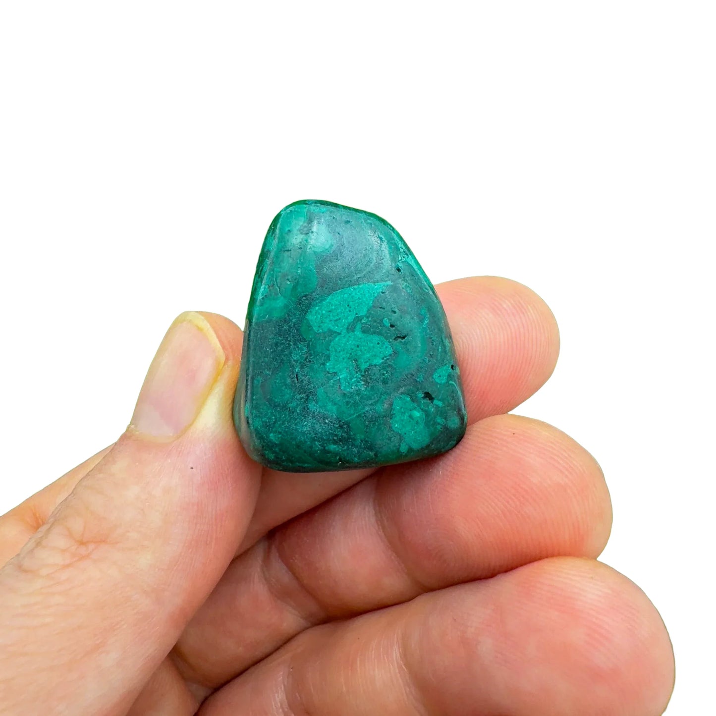 Full profile of Grade AA Malachite tumbled stone ready to ship from Beyond Bohemian