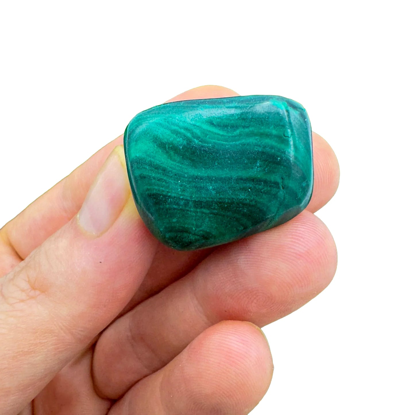 Full profile of Grade AA Malachite tumbled stone ready to ship from Beyond Bohemian