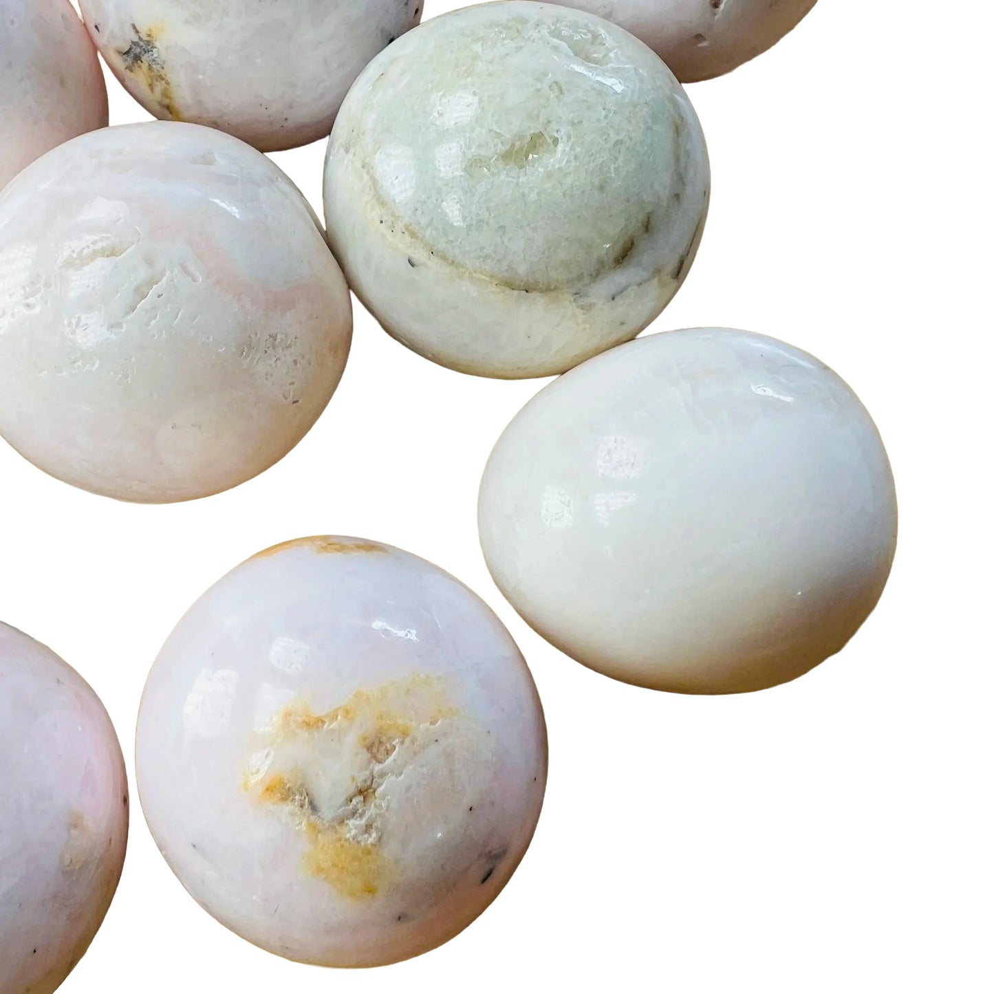 Underside detail of Mangano Calcite tumbled stone, sourced from Ancash, Peru.