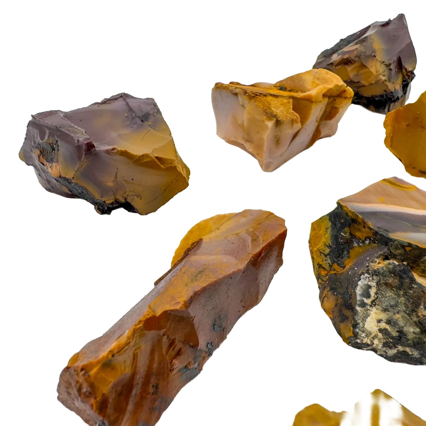 Underside detail of Mookaite raw stone, sourced from Western Australia, Australia, showing characteristic patterning.