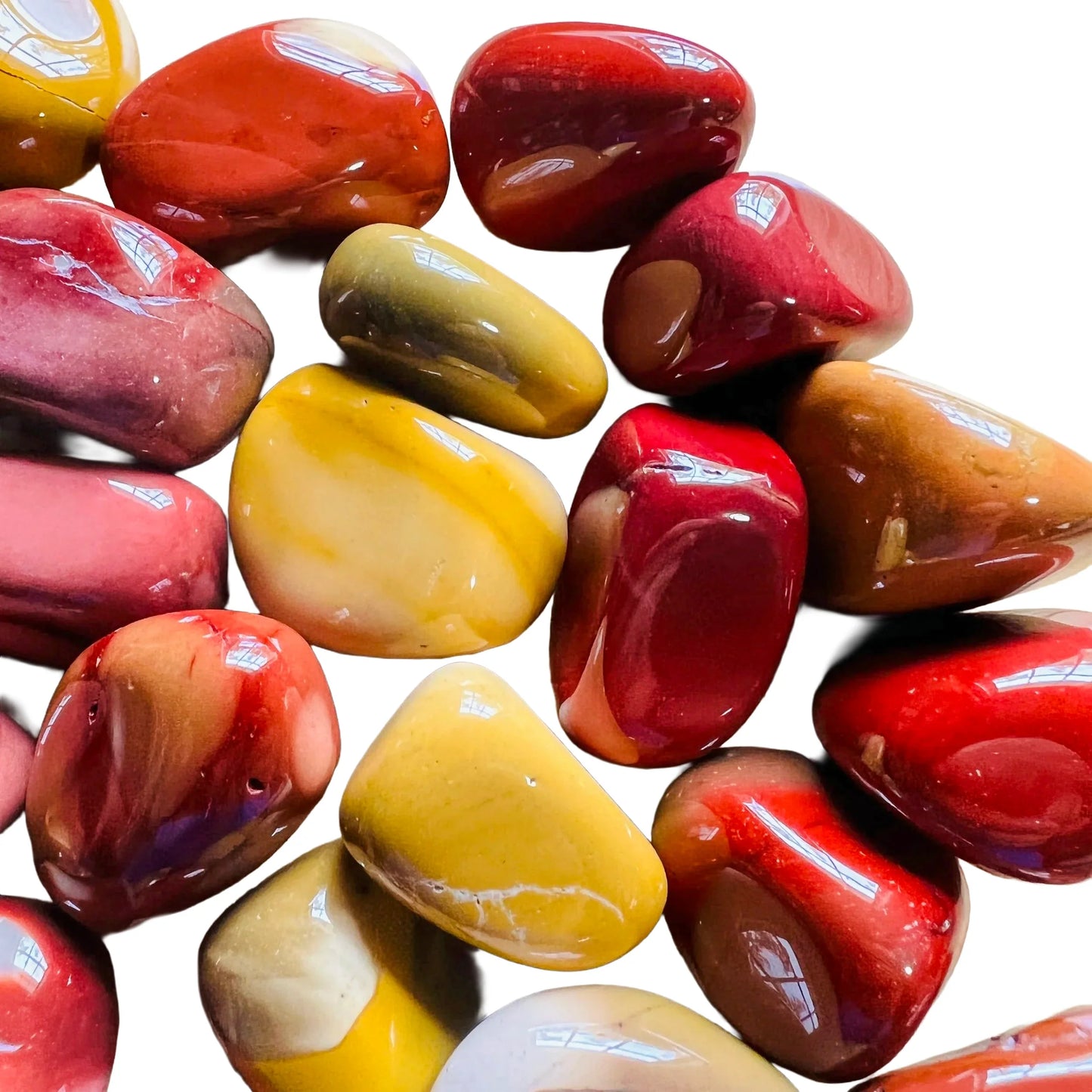 Polished Mookaite pieces showing warm earth-tone banding, from Australia, 0.75 to 1.50 inch
