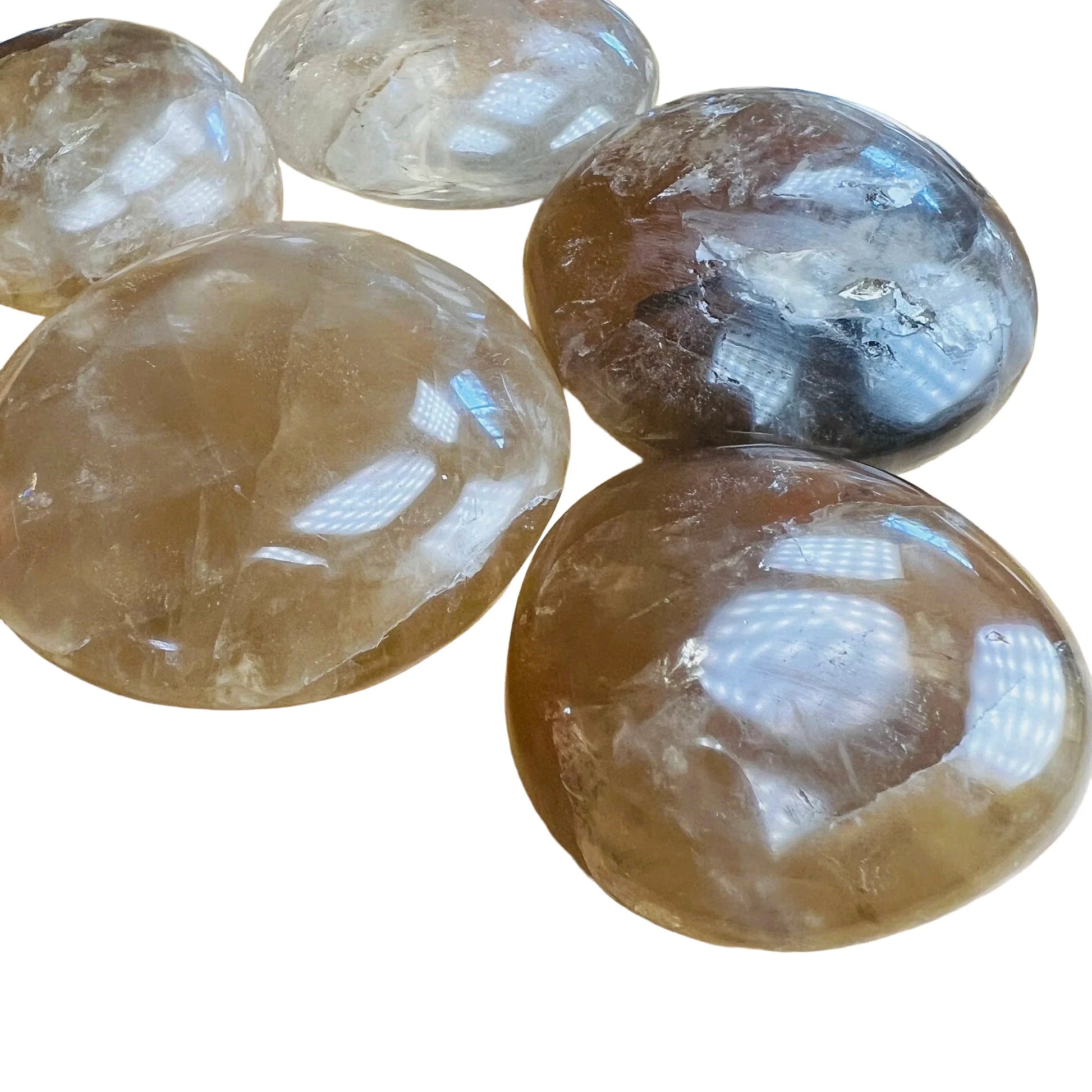 Reverse side of Natural Citrine palm stone, showing characteristic finish.