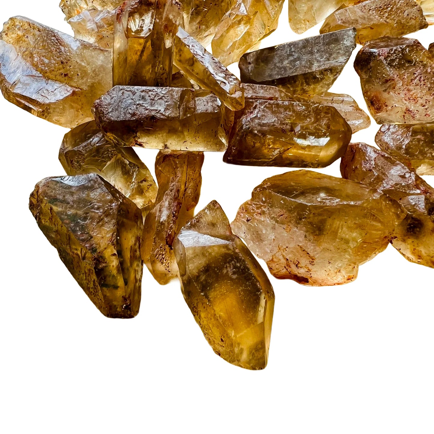 Magnified detail of Natural Citrine raw point, showing untreated character.