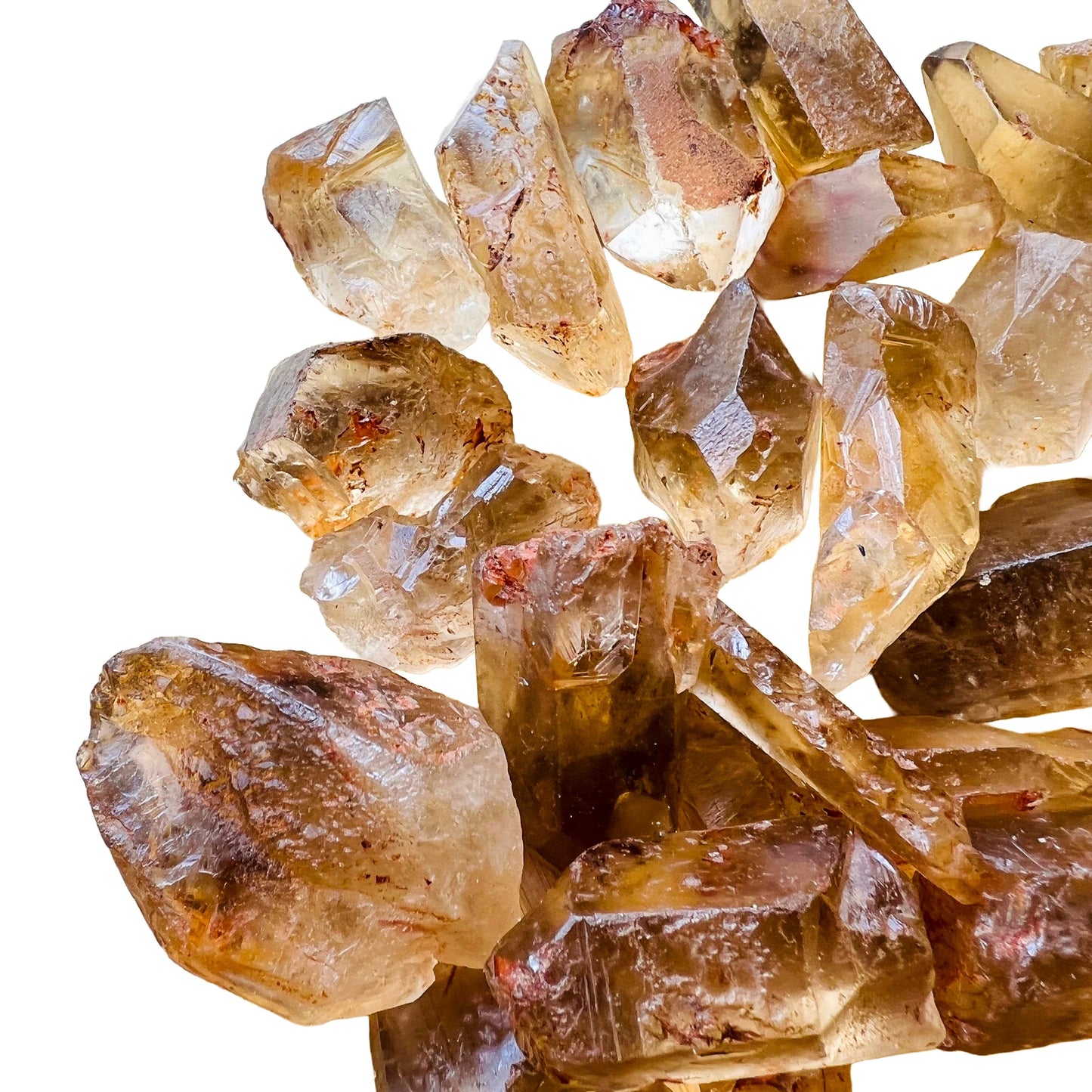 Profile shot of Natural Citrine raw point, showing natural form, from Minas Gerais, Brazil.