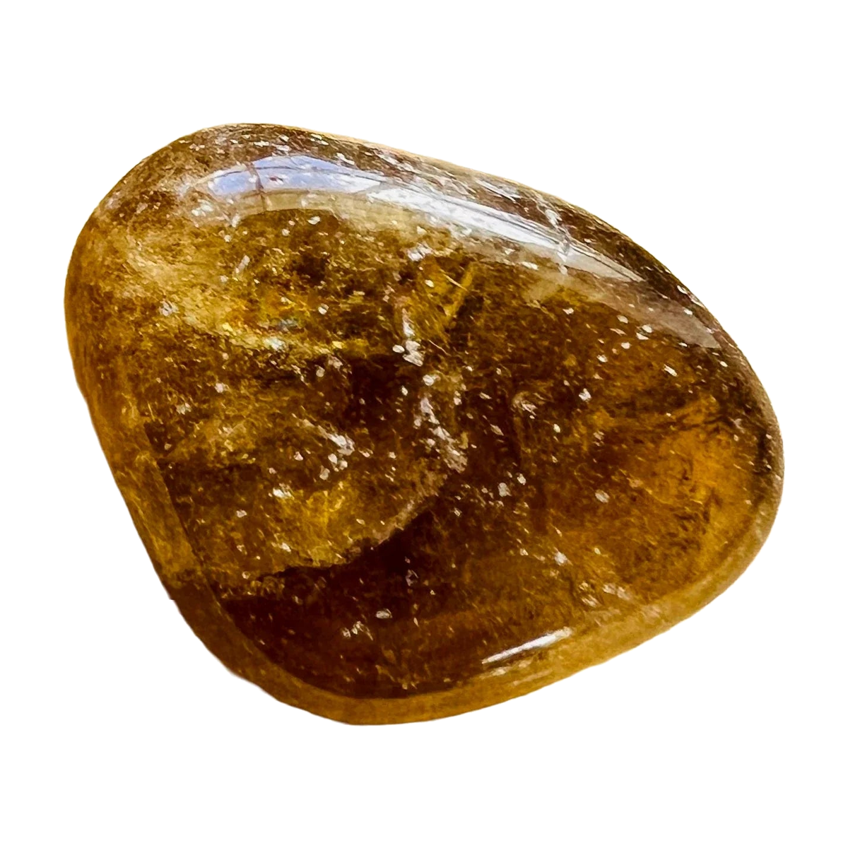 Natural Citrine Tumbled Stones, AAA Grade, Brazil: one representative stone on a white background