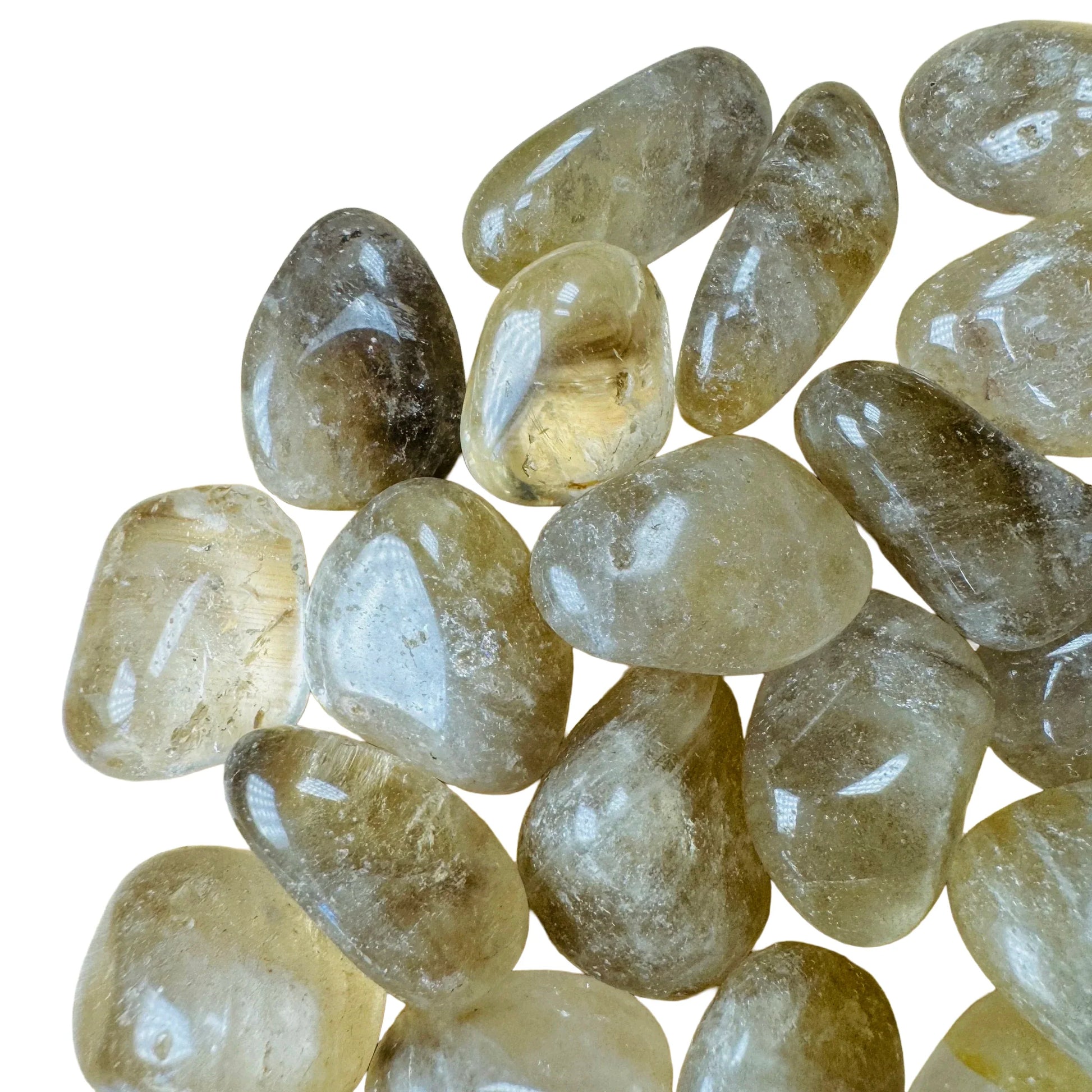 Profile shot of Natural Citrine tumbled stone, worked with for Abundance, from Brazil.