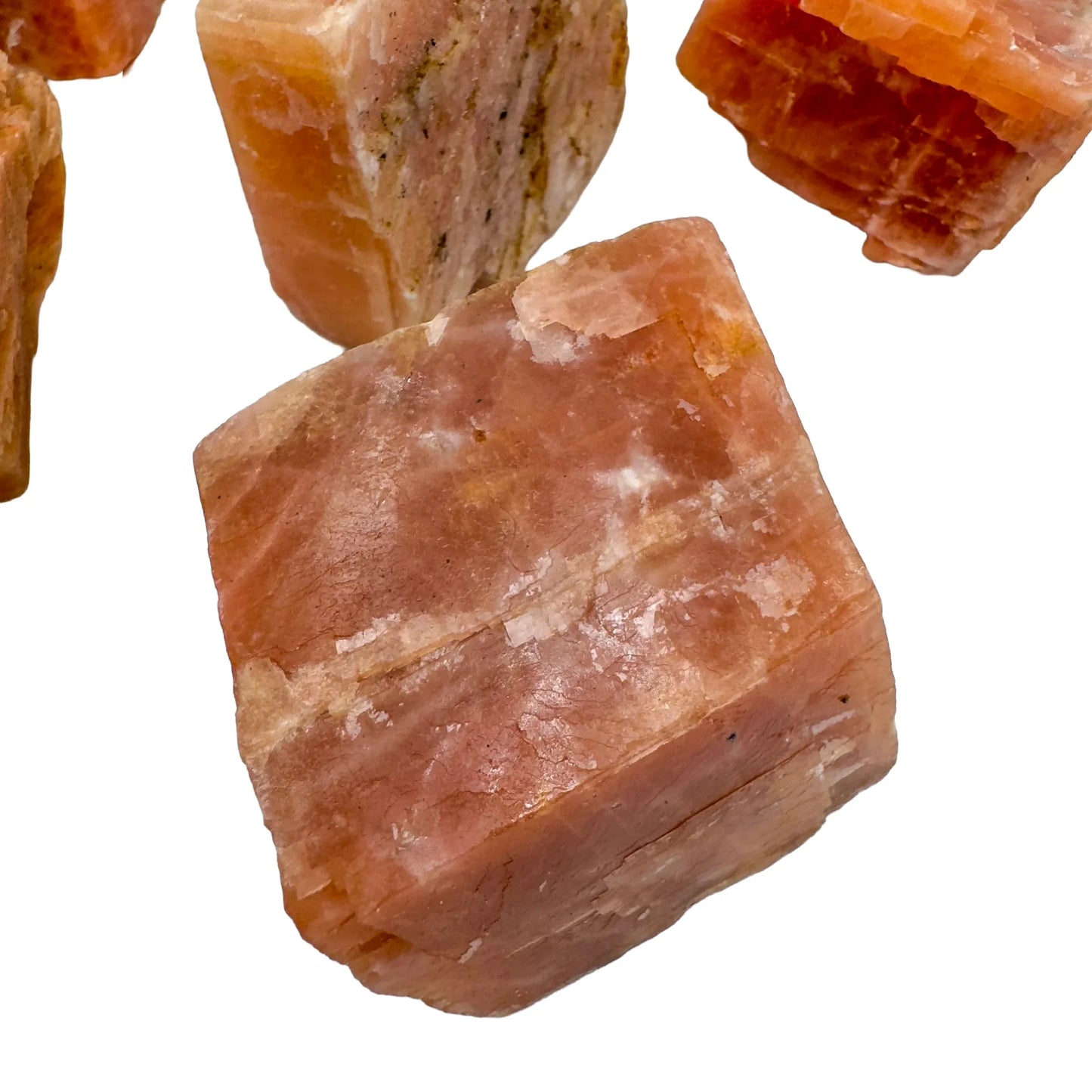 Full profile of Grade AA Orange Calcite raw ready to ship from Beyond Bohemian