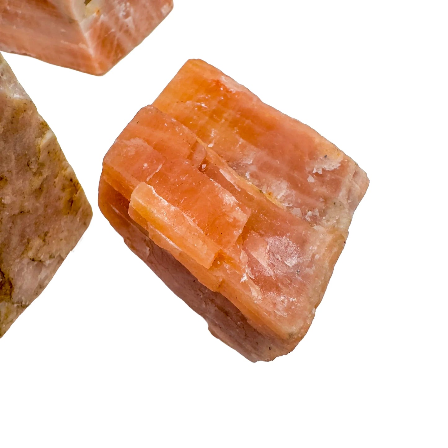 Full profile of Grade AA Orange Calcite raw ready to ship from Beyond Bohemian