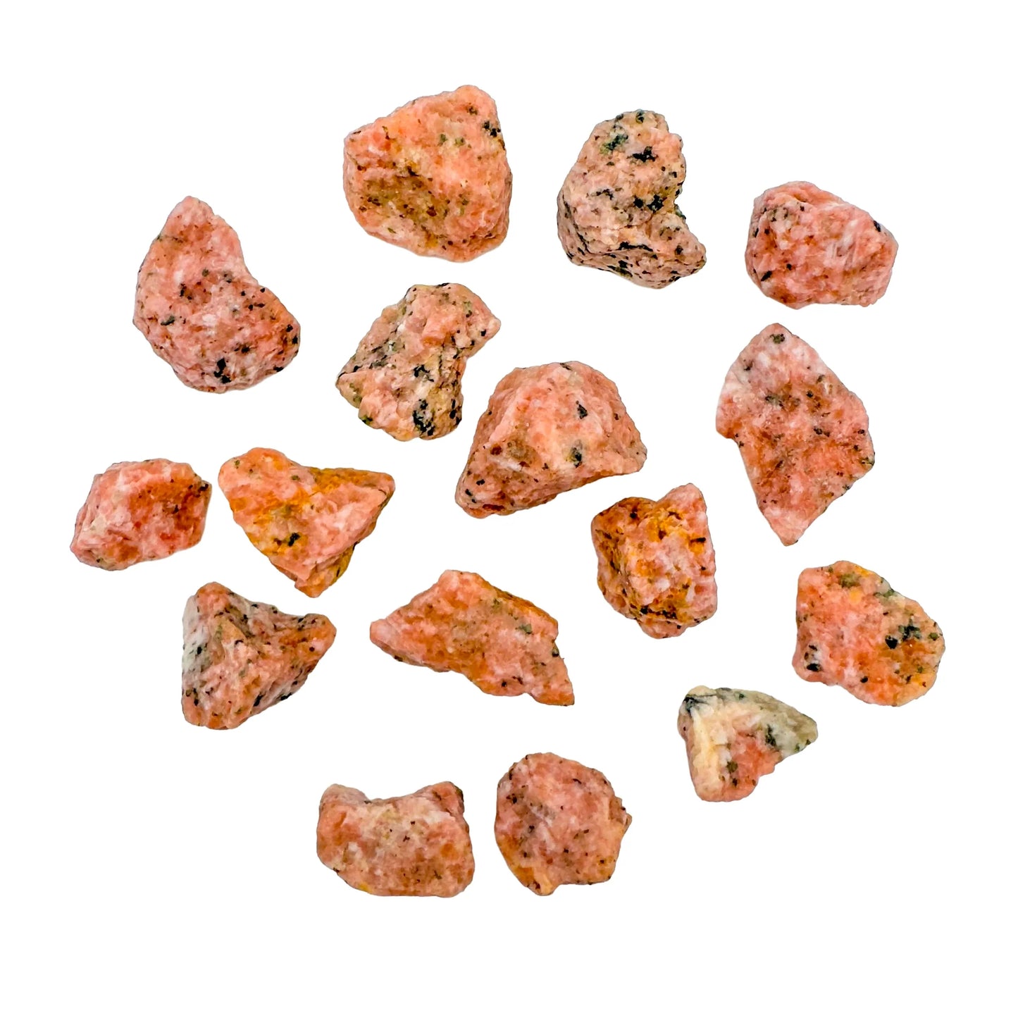 Detail shot showing Orange Calcite raw stone, sourced from Betsiboka, Madagascar, showing raw matrix.