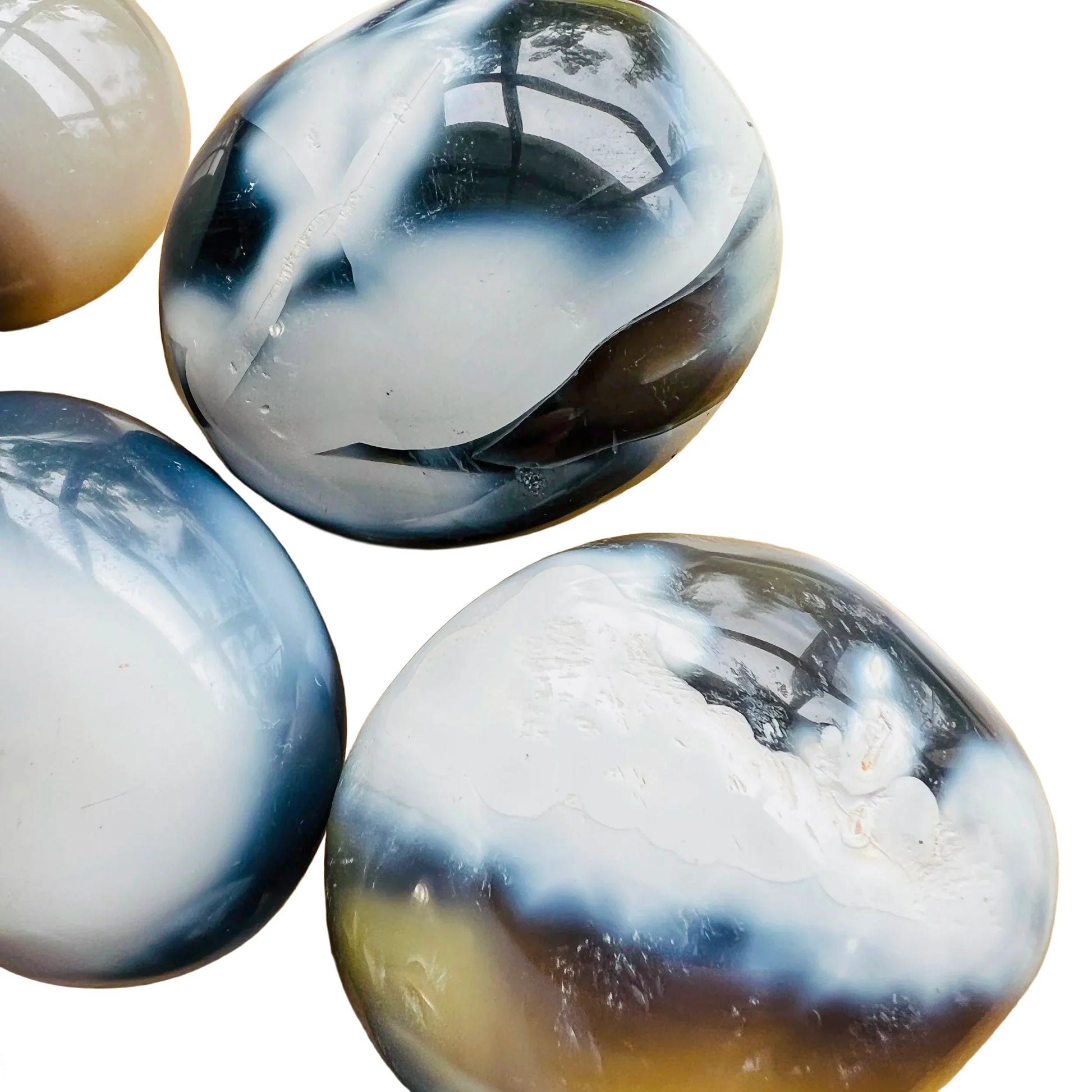 Alternate angle of Orca Agate palm stone, showing subtle veining.