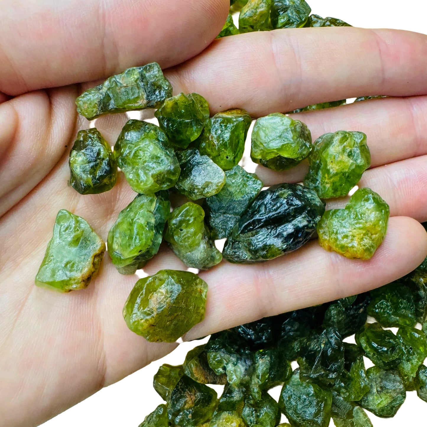 Near view of Peridot raw stone, from San Carlos Apache Reservation, Arizona, United States.